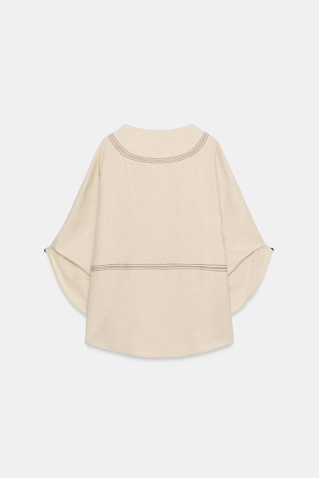 CAMISA OVERSIZE CON LINO PESPUNTES CONTRASTE / Beige claro - Zara фото 7