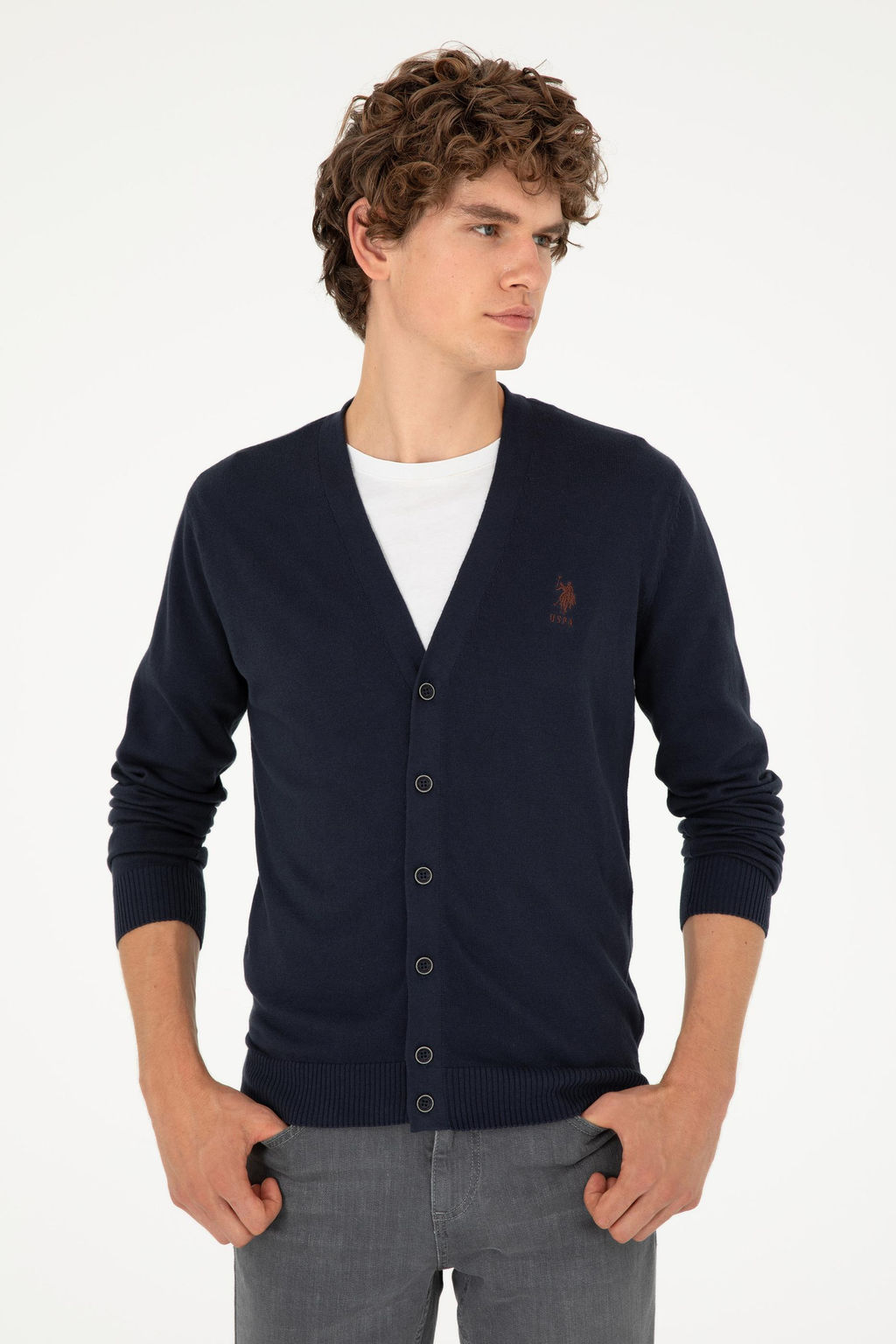 Мужской темно-синий базовый трикотажный кардиган - U.s. polo assn фото 3