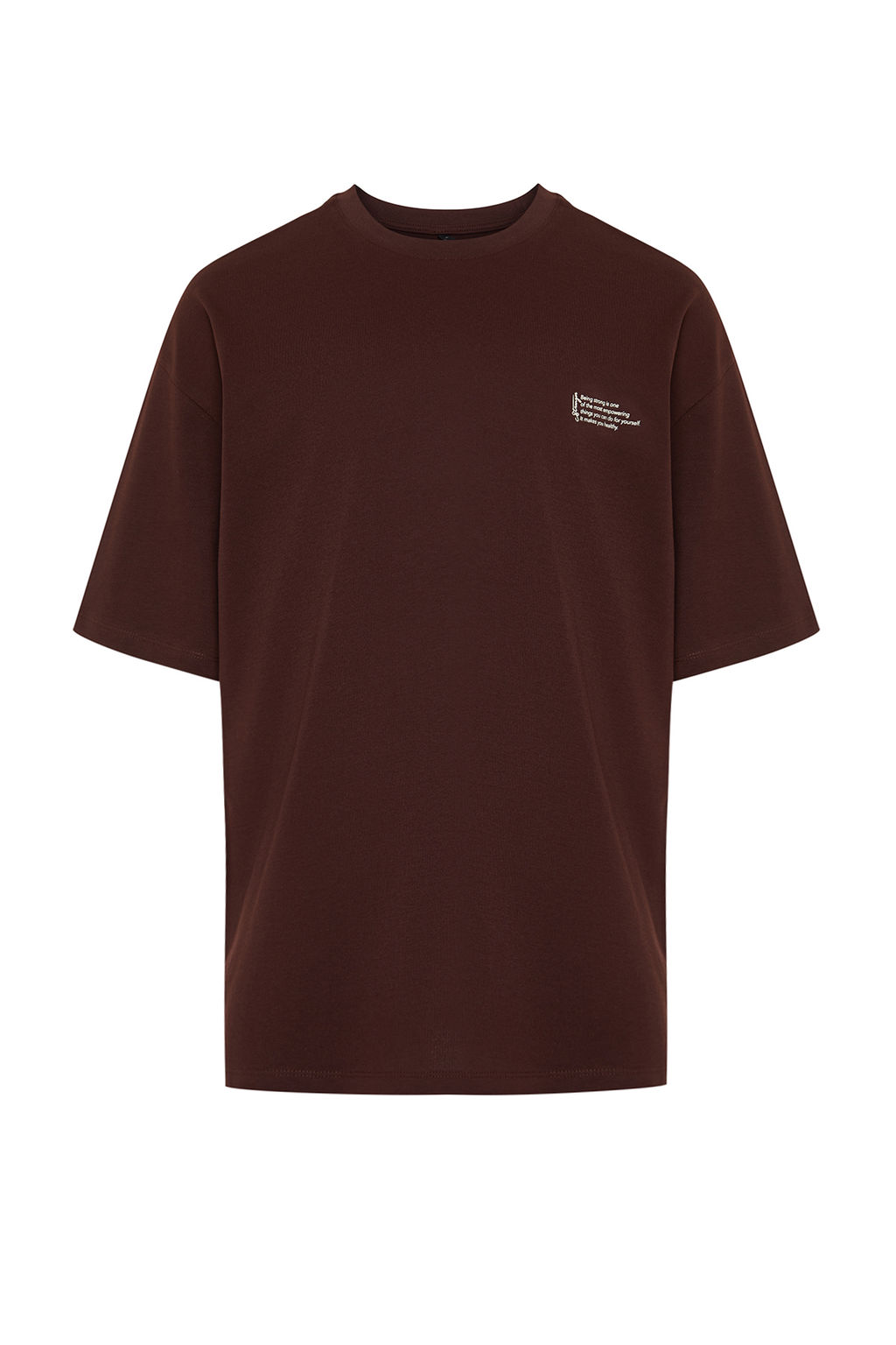 Koyu Kahverengi Oversize/Genis Kesim %100 Pamuklu Minimal Yaz? Bask?l? T-Shirt TMNSS23TS00084