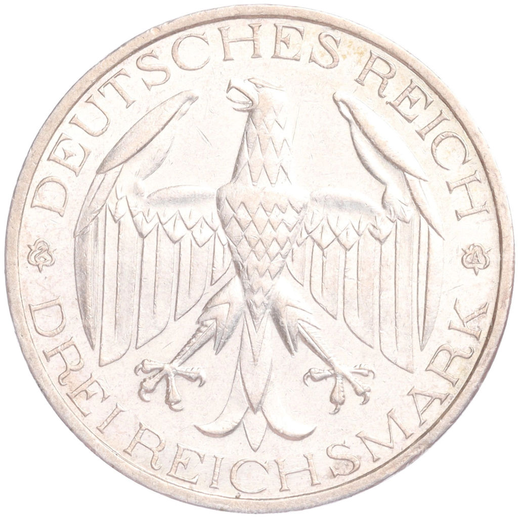 3 рейхсмарки 1929 года Германии Объединение Вальдека и Пруссии