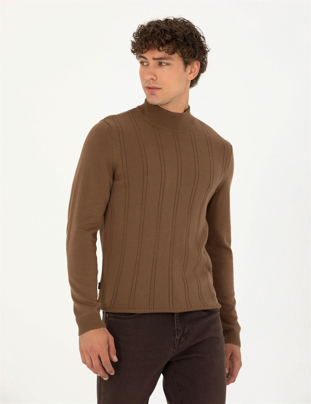 Ye_il Slim Fit Yar_m Bal_k__ Yaka Triko Kazak