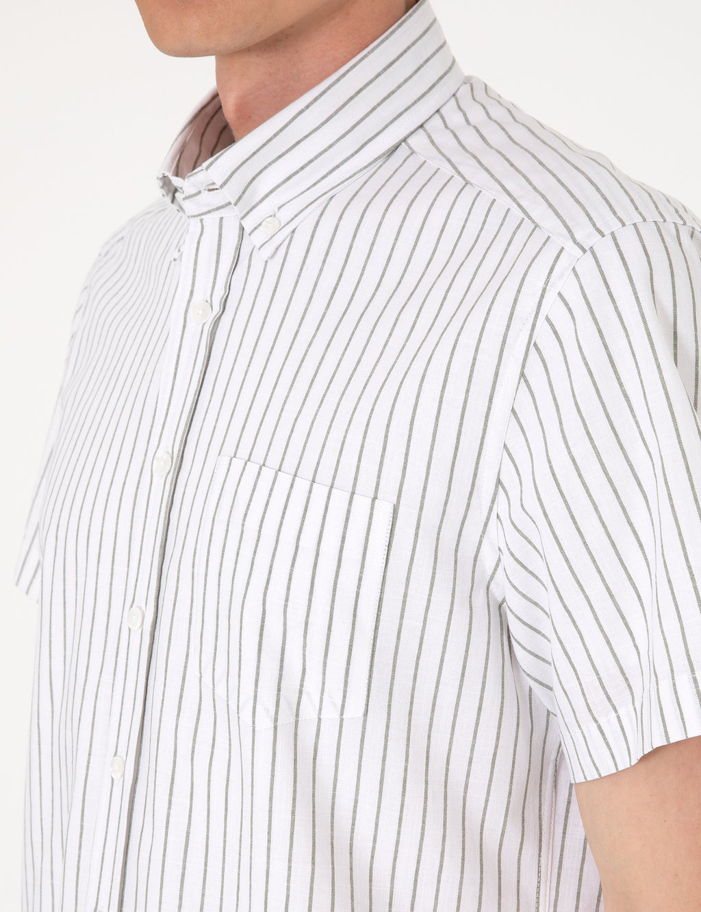 Haki Regular Fit _izgili K_sa Kollu G_mlek