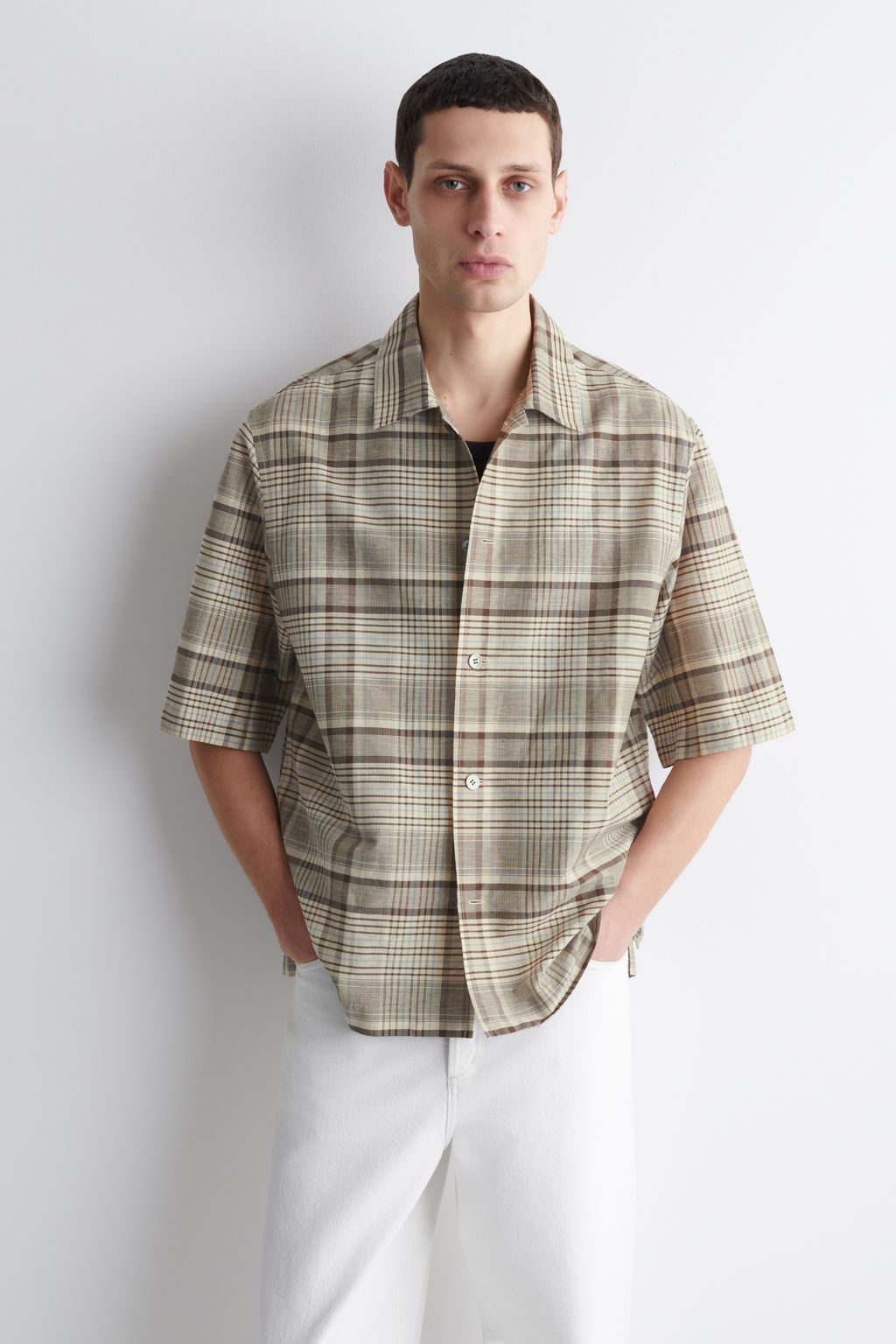 CAMISA DE MANGA CORTA DE CUADROS EN MEZCLA DE LINO - H&m фото 2
