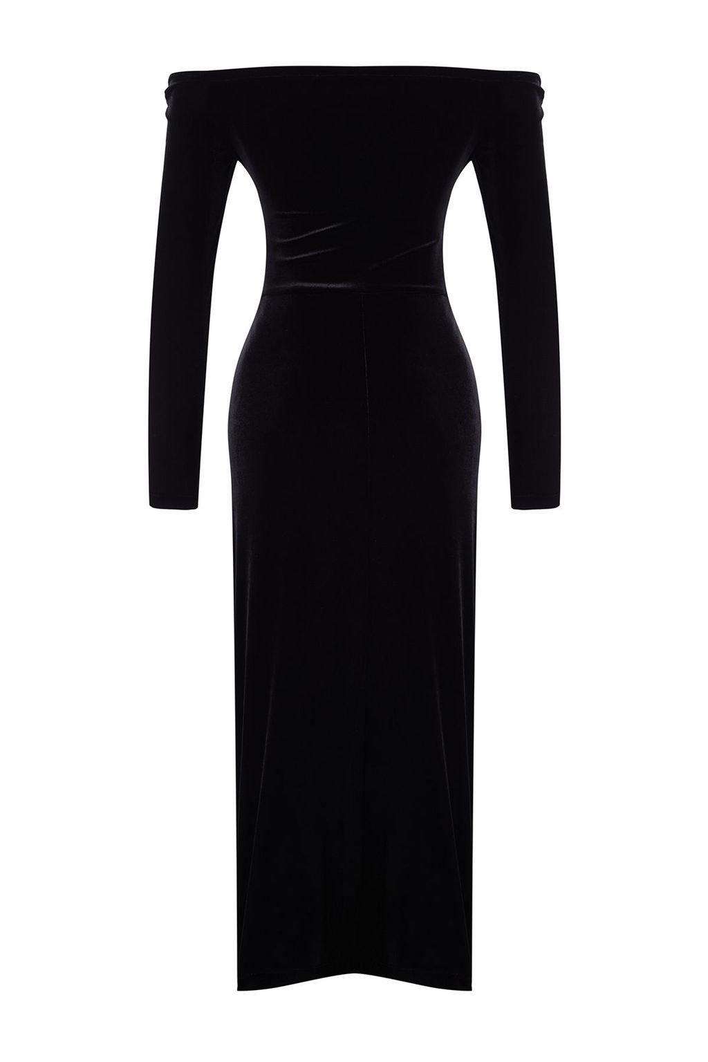 Trendyolmilla Siyah Vucuda Oturan Orme Kadife Midi Elbise TPRAW25EL00135 фото 7