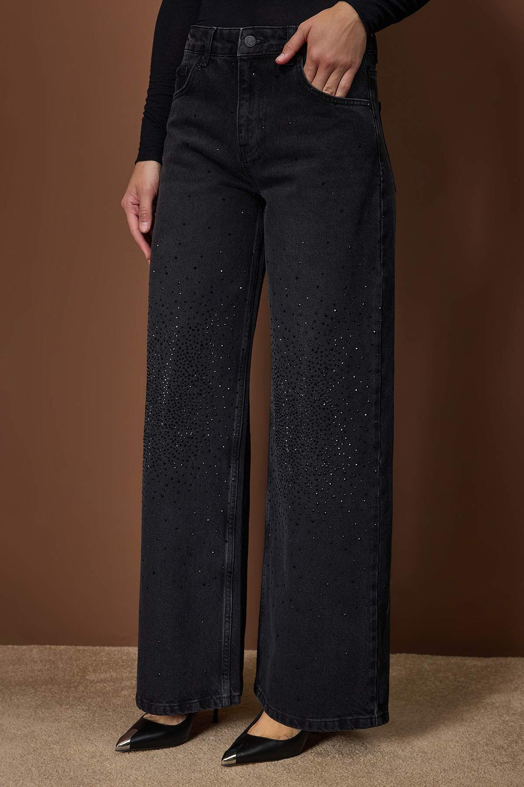 Siyah Tas Detayl? Normal Bel Wide Leg Jeans TWOAW26JE00284 - Trendyolmilla фото 3