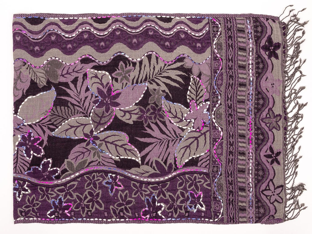 Палантин с вышивкой (шерсть вареная) в ассортименте №Тк906/26 - Ганг фото 2