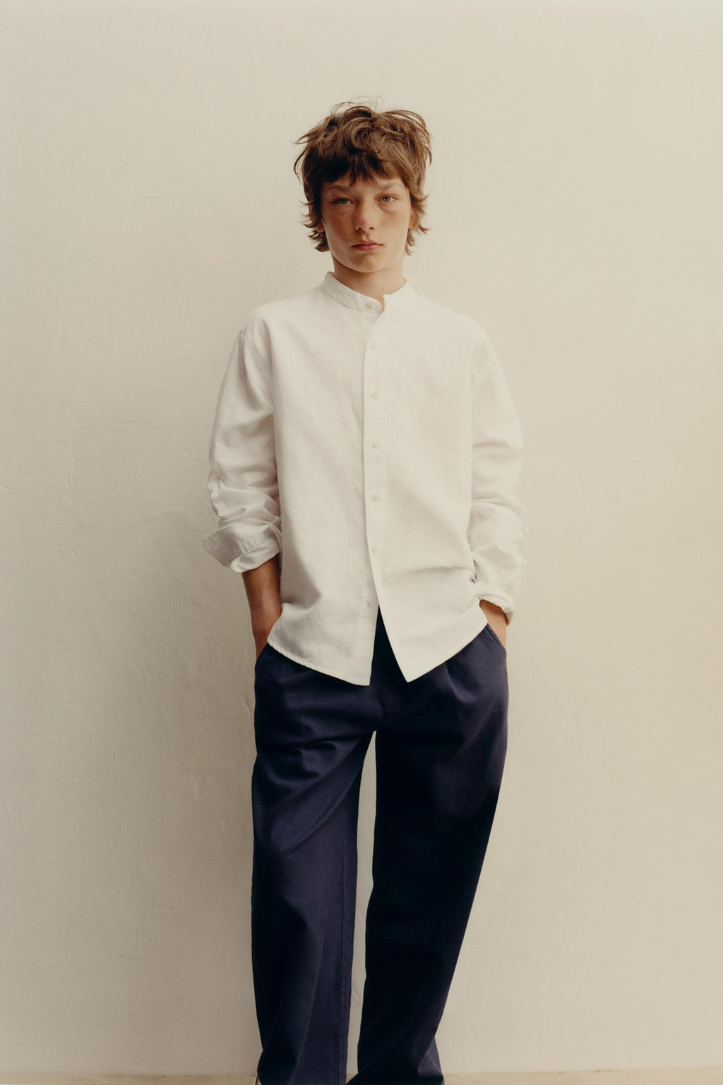 CAMISA CUELLO MAO CON LINO Y ALGOD?N / Blanco - Zara фото 5