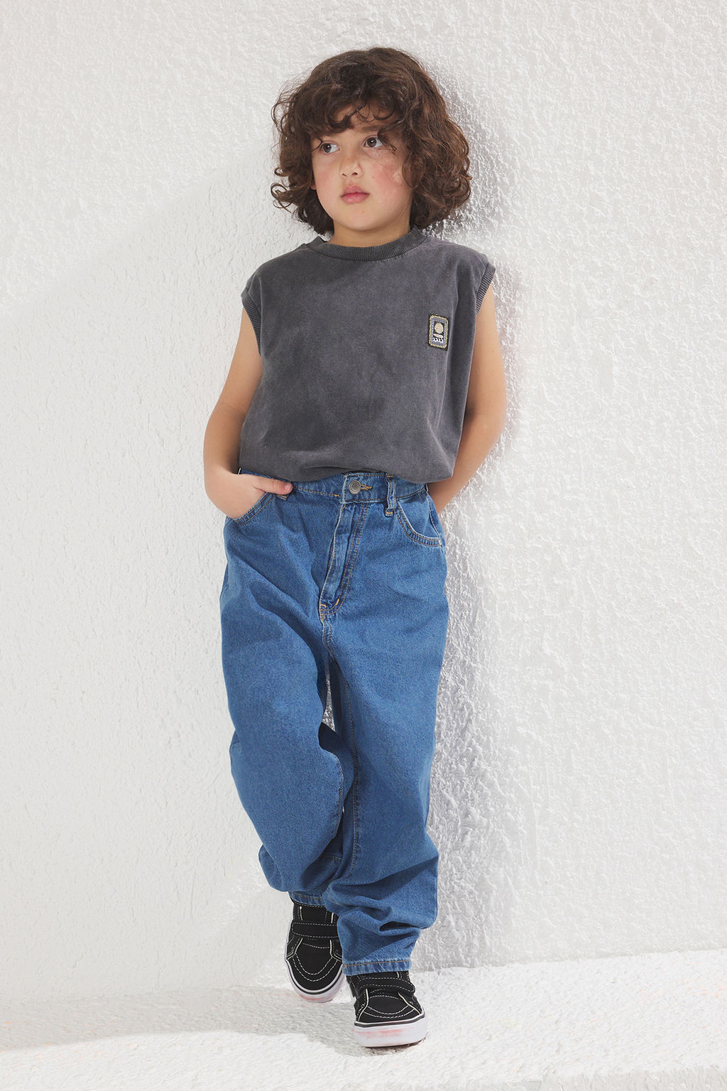 Koyu Lacivert Erkek Cocuk Balon Fit %100 Pamuk Lastikli Denim Jean Pantolon TKDSS25JE00002 - Trendyolmilla фото 8