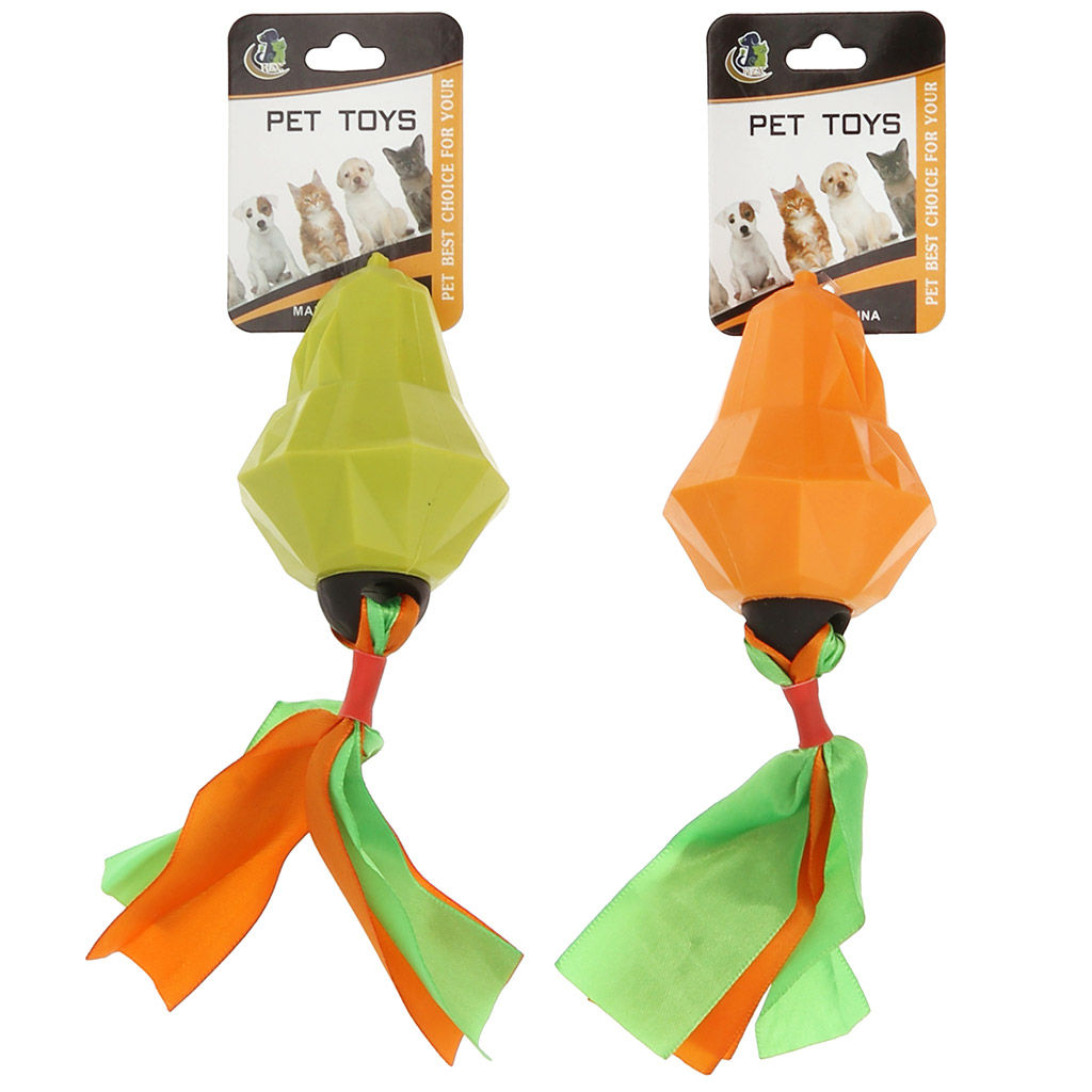 Игрушка для собаки Груша д6,5см h10,5см, резиновая, с пищалкой, с лентами, на картоне, цвета в ассортименте: оранжевый, фисташковый (Китай) - Pet toys фото 5