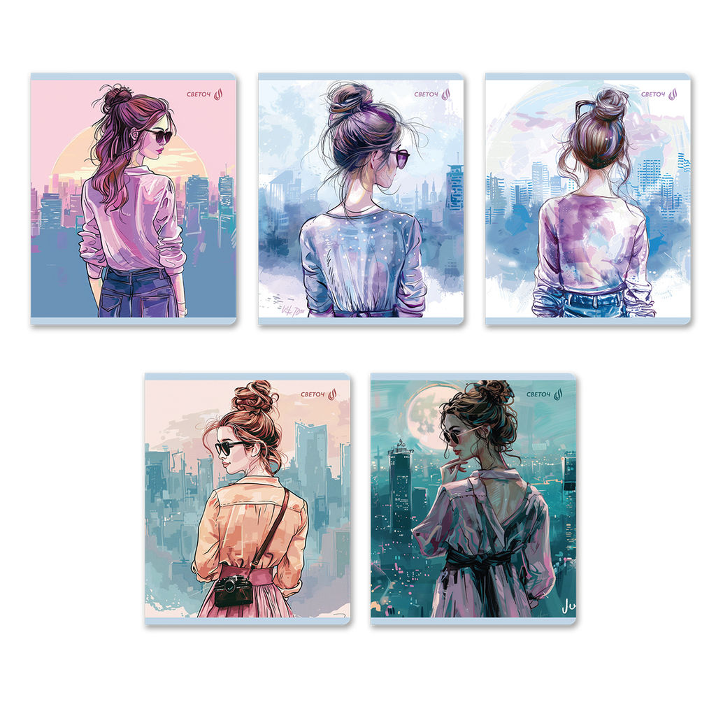 Светоч Т81 Тетрадь ученическая общая, выборочный лак, A5 80 л. на скобе 65 г/кв.м , белизна 100 % 5 шт. клетка 01127 Оглянись