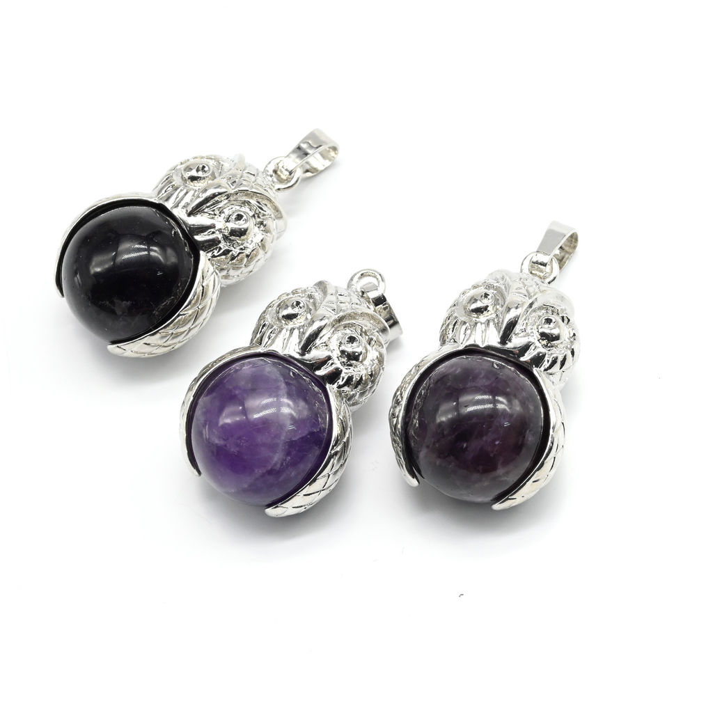 Кулон женский Сова с аметистом в металле 18*26мм