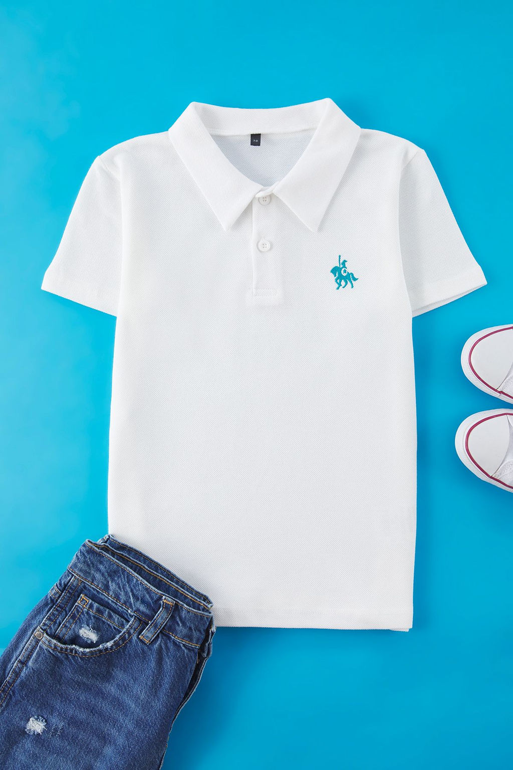 Bebe Mavisi Erkek Cocuk %100 Pamuk Bask?l? Polo Yaka Orme T-Shirt TKDSS25TS00081 - Trendyolmilla фото 8