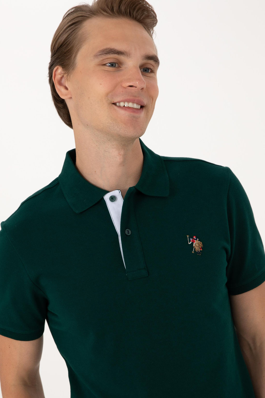 Erkek Slim Fit Polo Yaka Koyu Ye_il Basic Ti__rt - U.s. polo assn фото 2