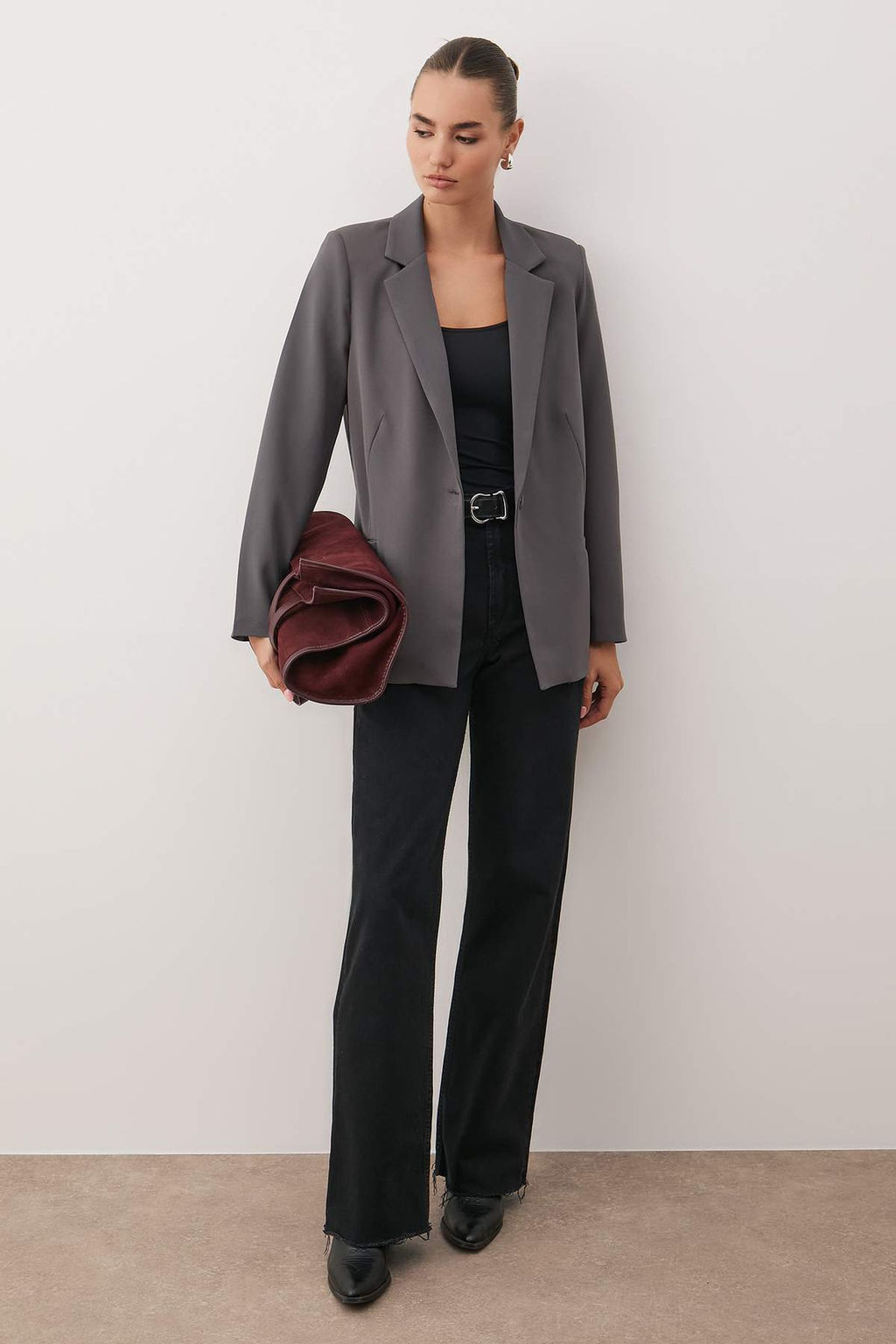 Gri Regular Astar Detayl? Dokuma Blazer Ceket TWOAW20CE0316