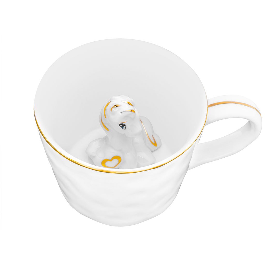 Кружка 300 мл 14*10*7,5 см "Лошадь" белая с золотом, фарфор