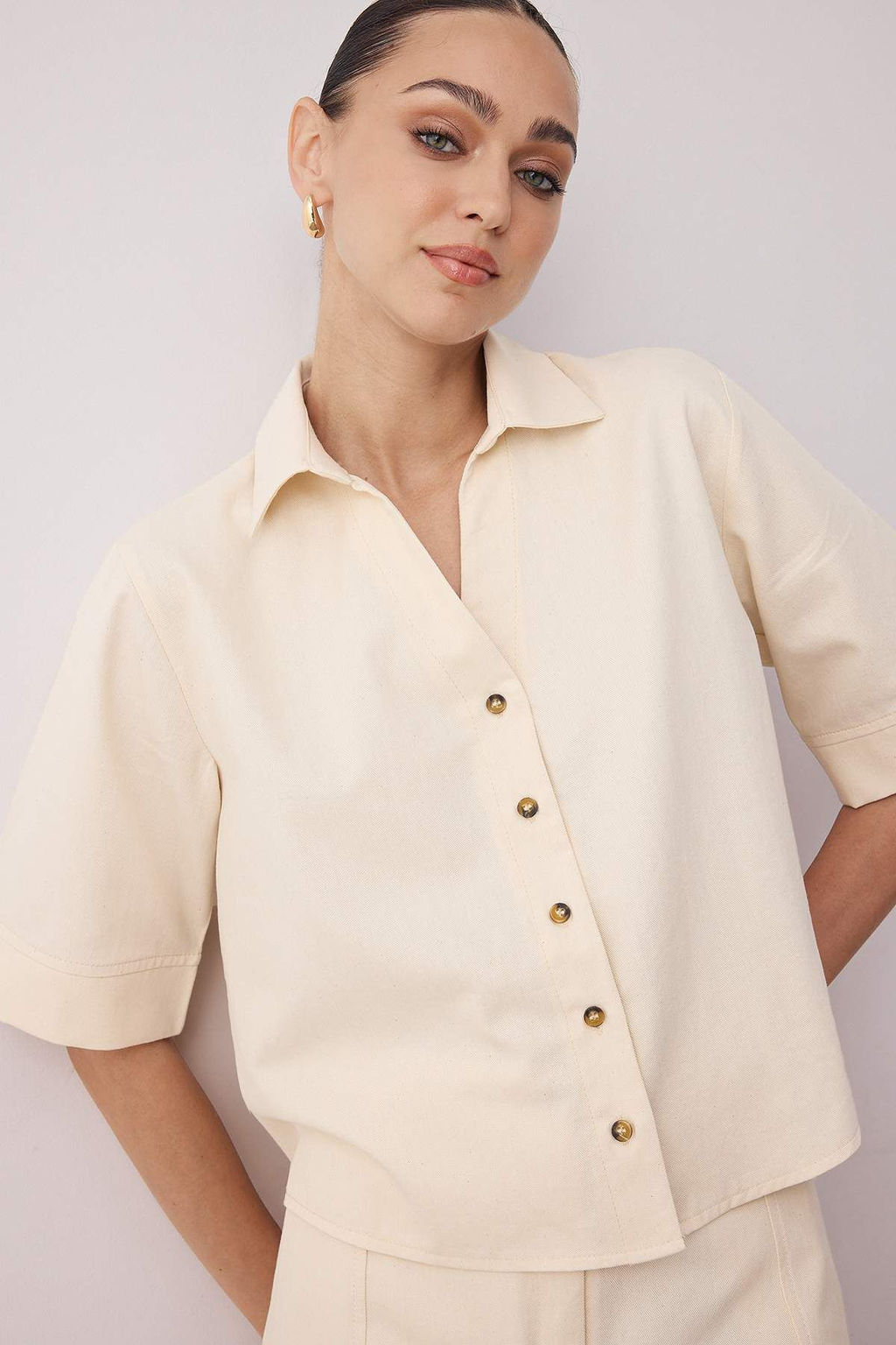 Trendyolmilla Haki Gabardin Boxy %100 Pamuk Gomlek TWOSS25GO00159  фото 2