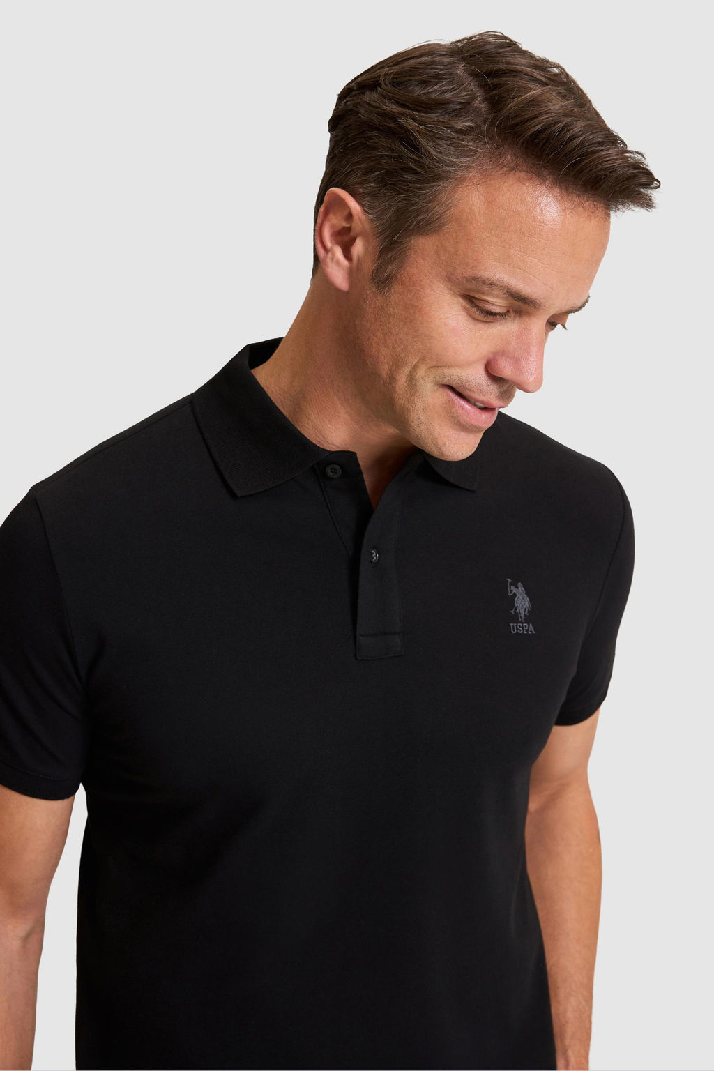 Erkek Siyah Slim Fit Polo Yaka Basic Ti__rt