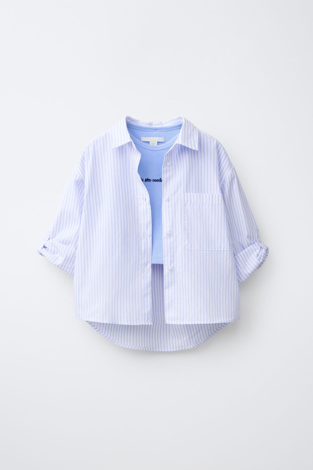 PACK CAMISA RAYAS Y CAMISETA RIB BORDADA / Azul