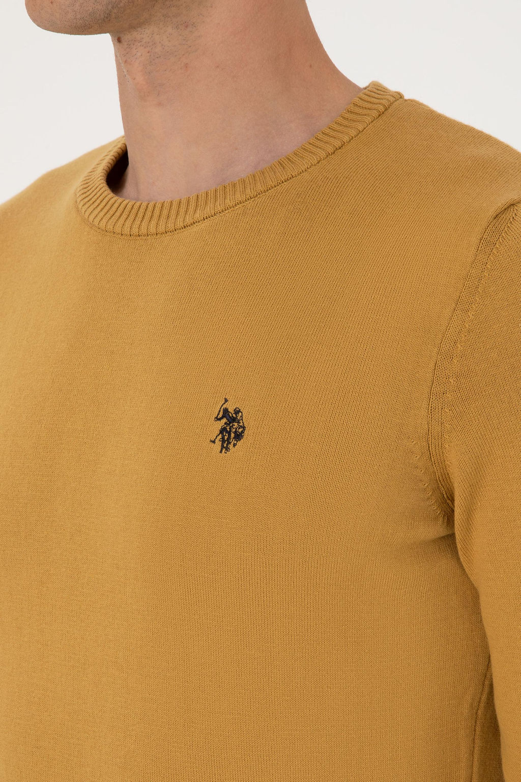 Erkek Slim Fit Bisiklet Yaka Hardal Basic Kazak - U.s. polo assn фото 7