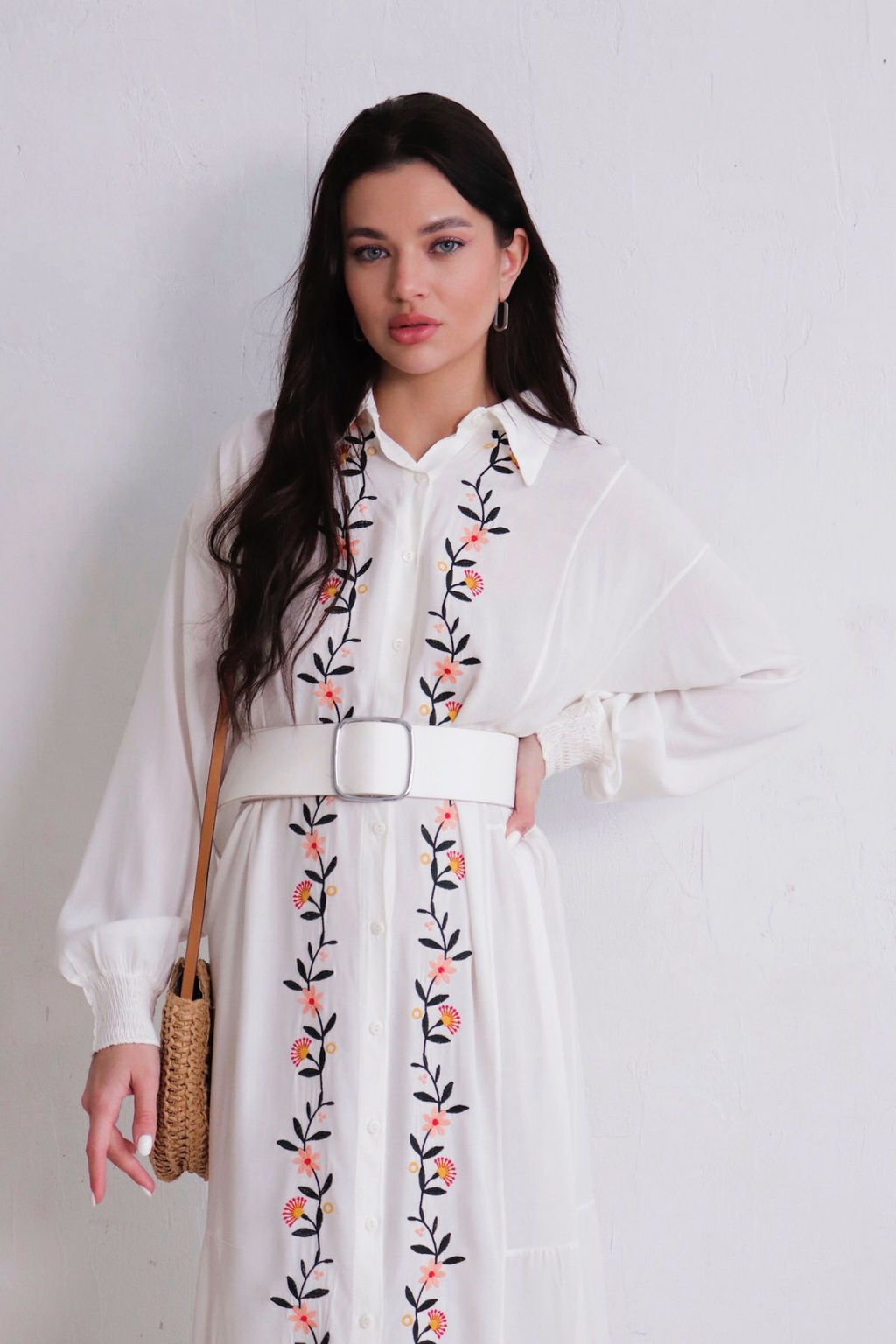Платье-рубашка белое с вышивкой - Martichelli фото 10