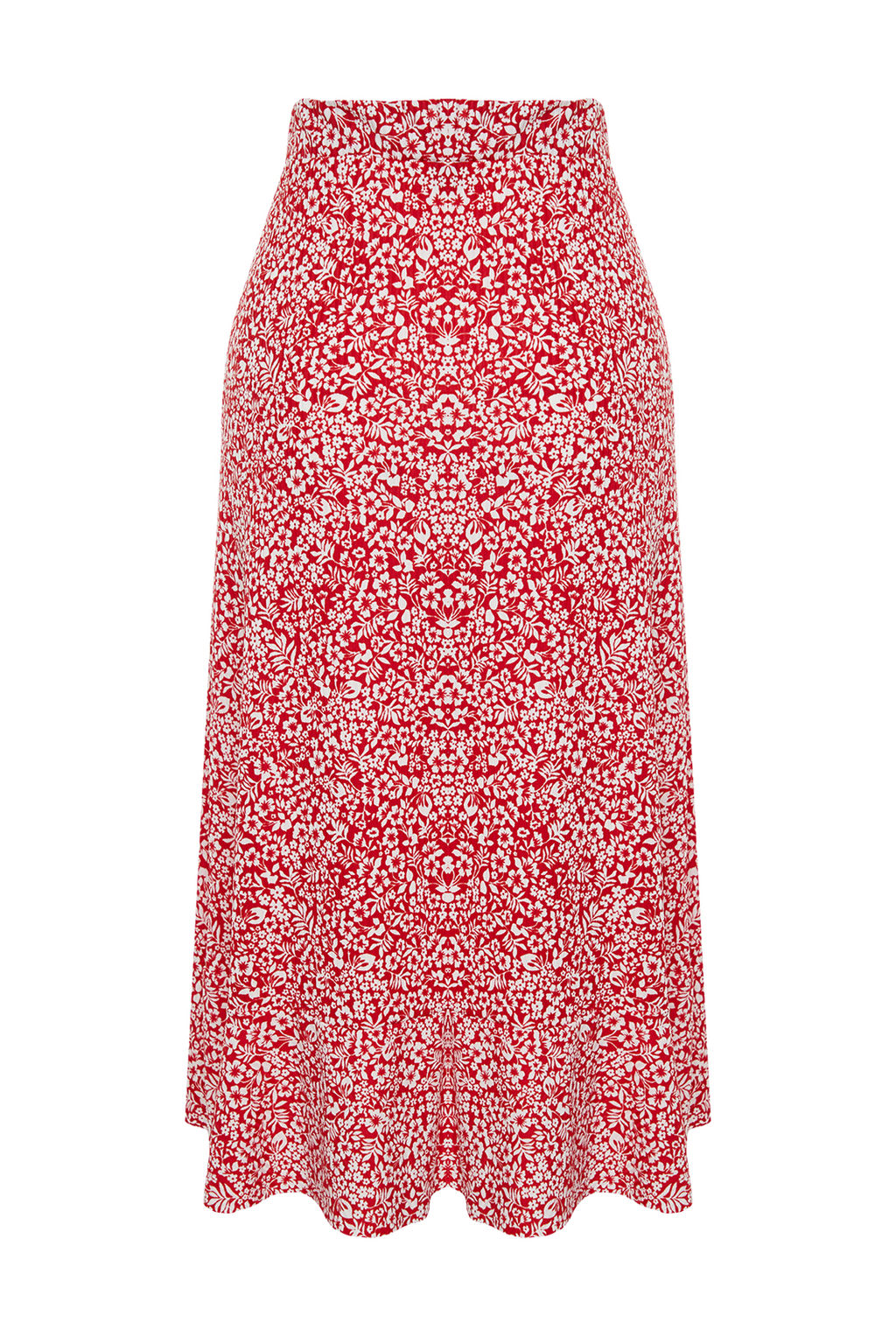 TRENDYOLMILLA K?rm?z? Bask?l? Buzgu Detayl? ve Volanl? Yuksek Bel Esnek Etek TWOSS21ET0029 фото 42