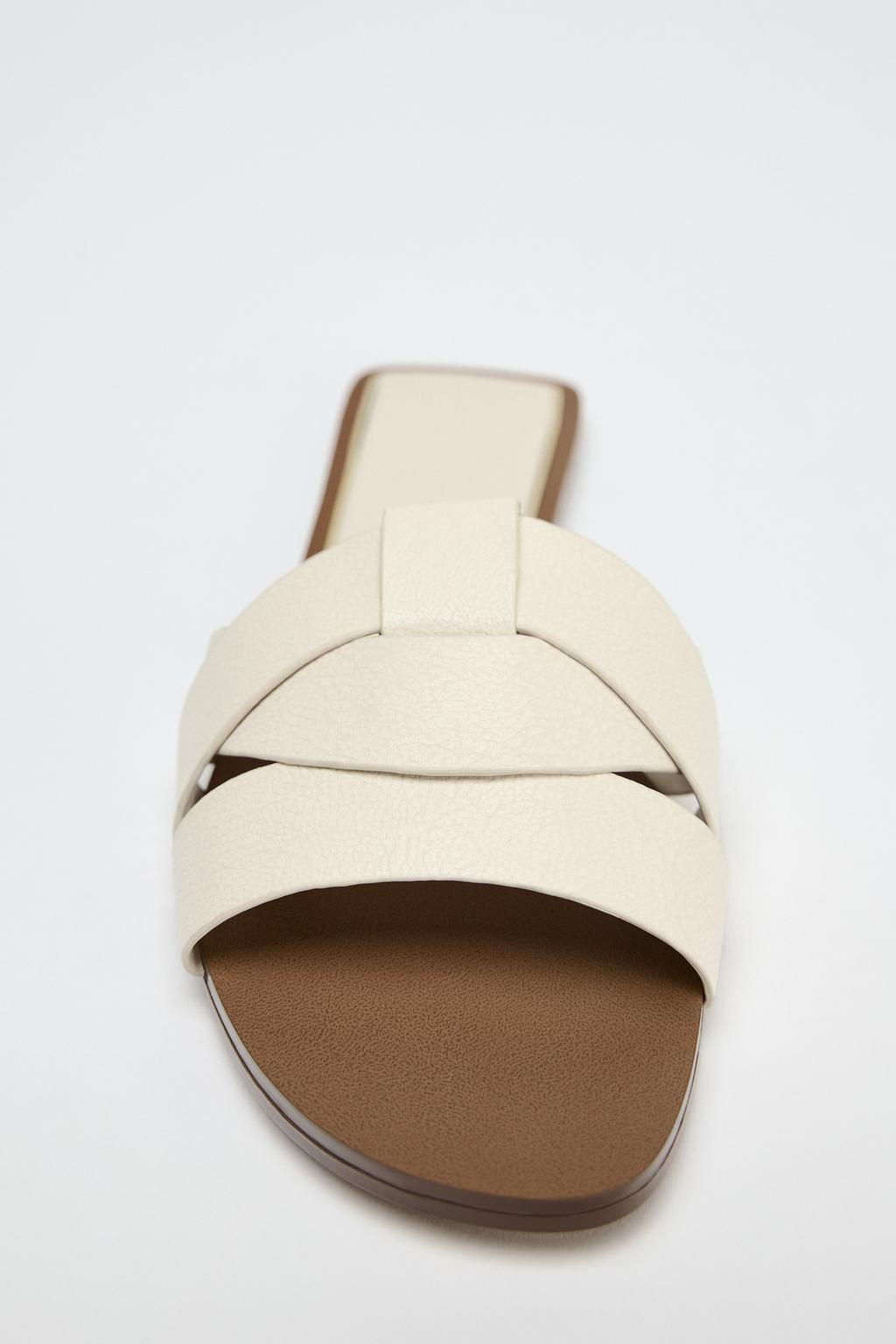 CROSS-STRAP FLAT LEATHER SANDALS - Zara фото 5