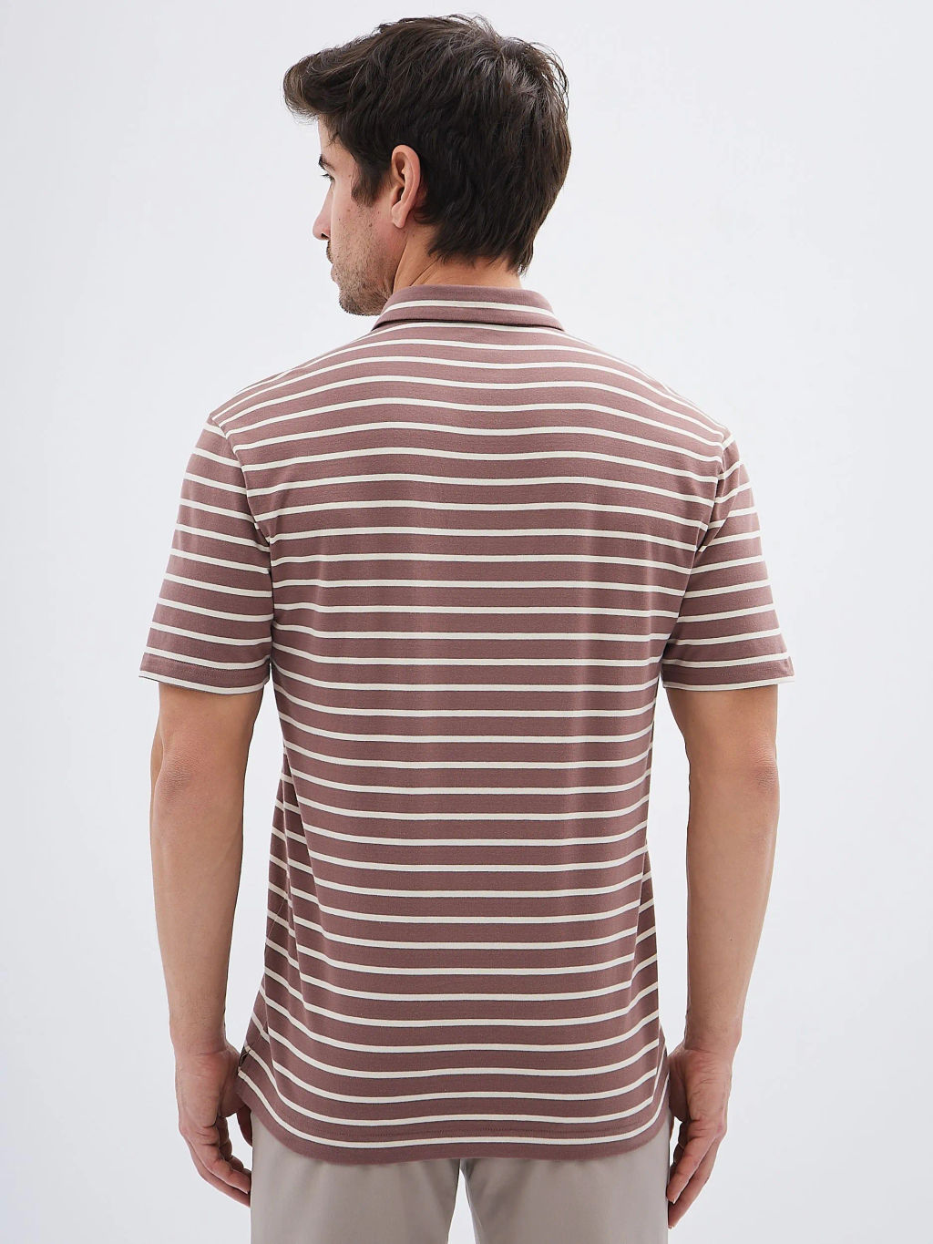 Джемпер мужской с воротником поло короткий рукав GREG G144-KD-HJ-02-4T (экрю полоска)