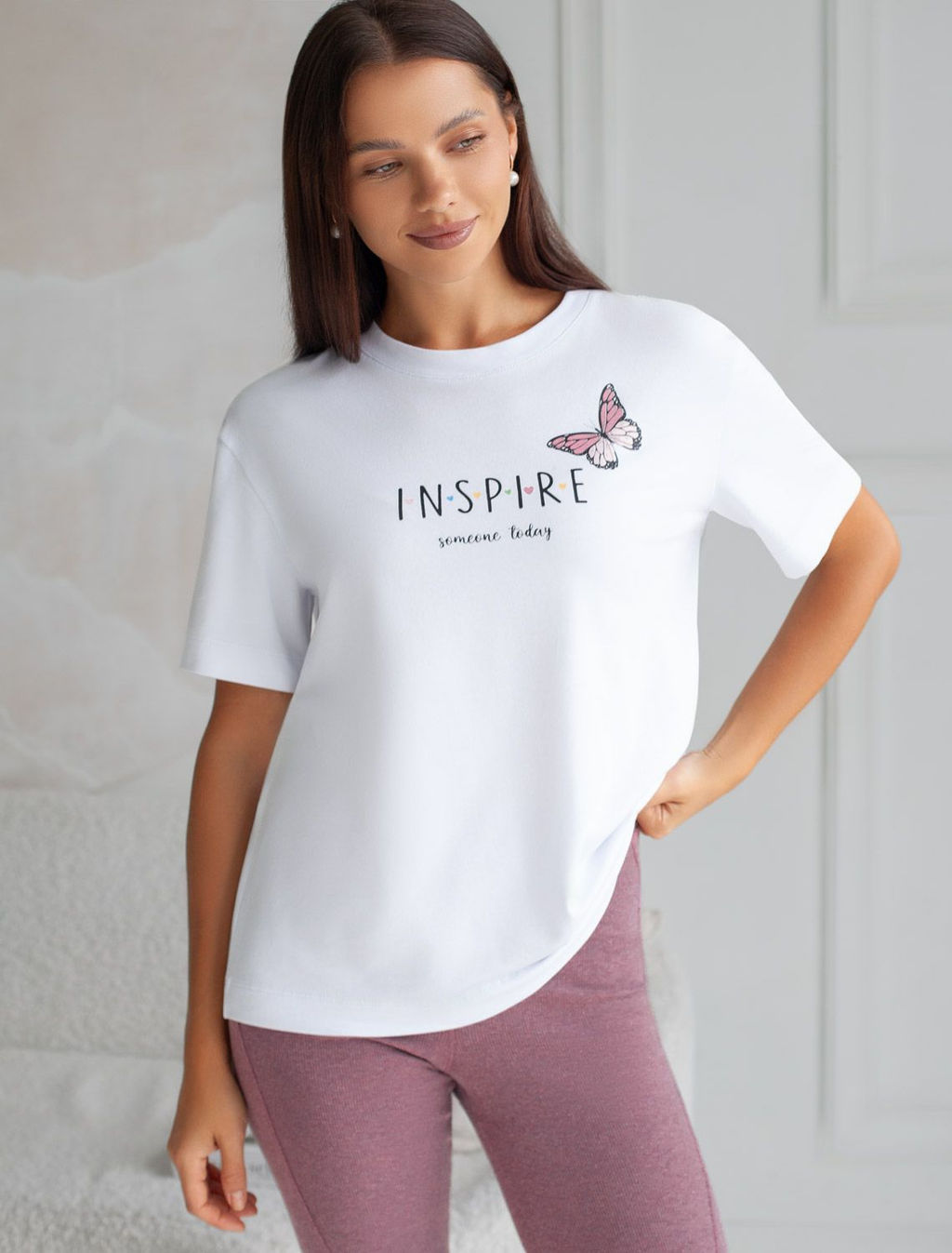 Футболка с принтом свободная эластичная из премиального хлопка