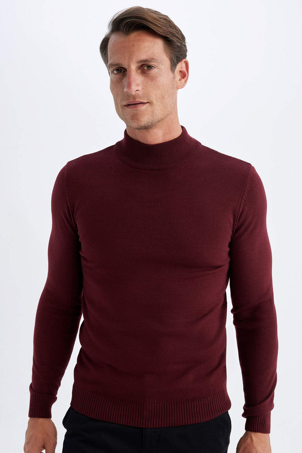 Slim Fit Dar Kesim Yar?m Bal?kc? Yaka Basic Duz Triko Kazak - Defacto фото 3