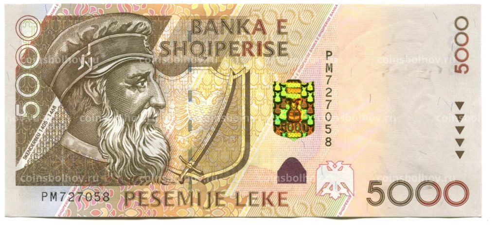 Банкнота 5000 лек 2001 года Албания