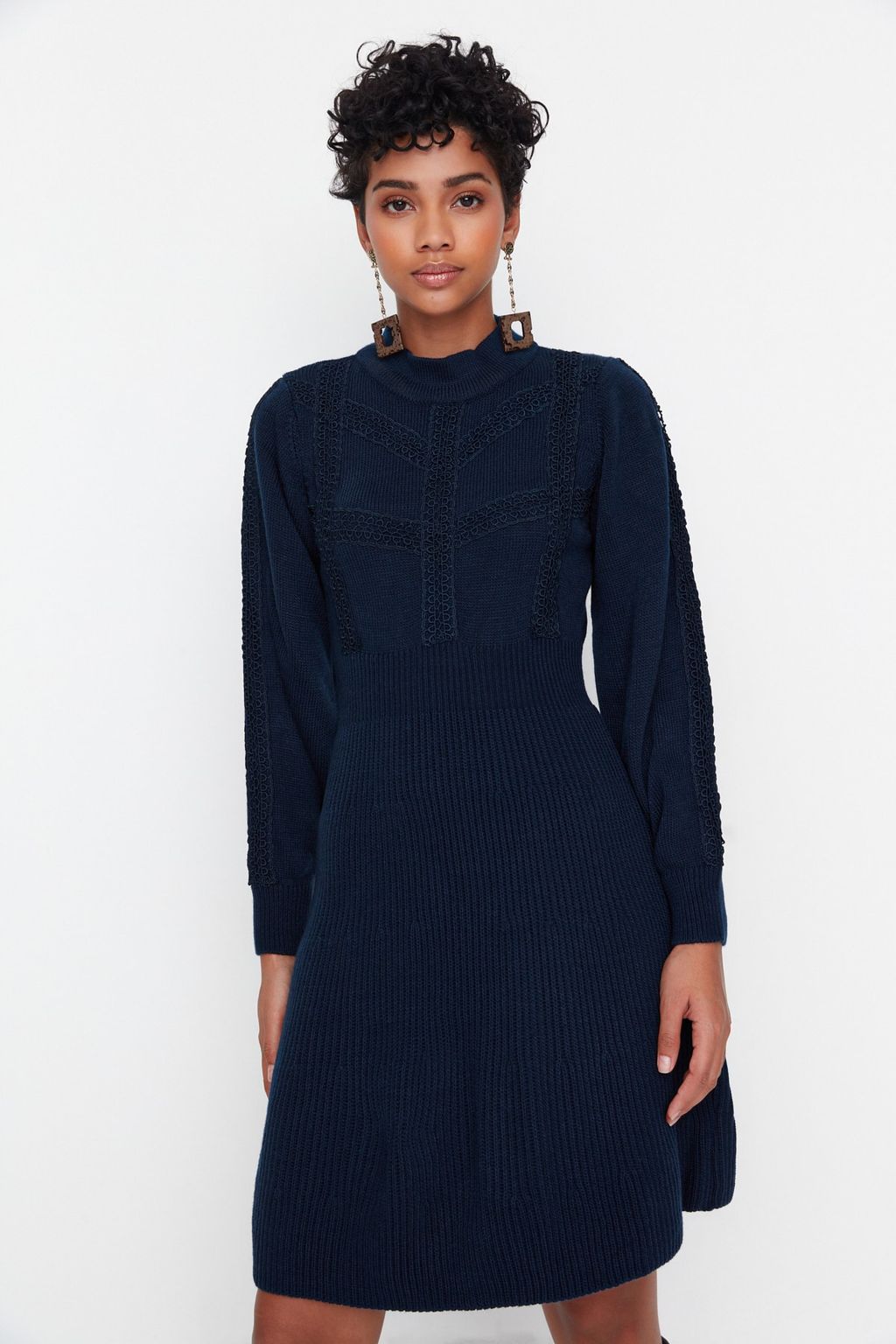 Lacivert Mini Triko Dantelli Elbise TWOAW22EL0011