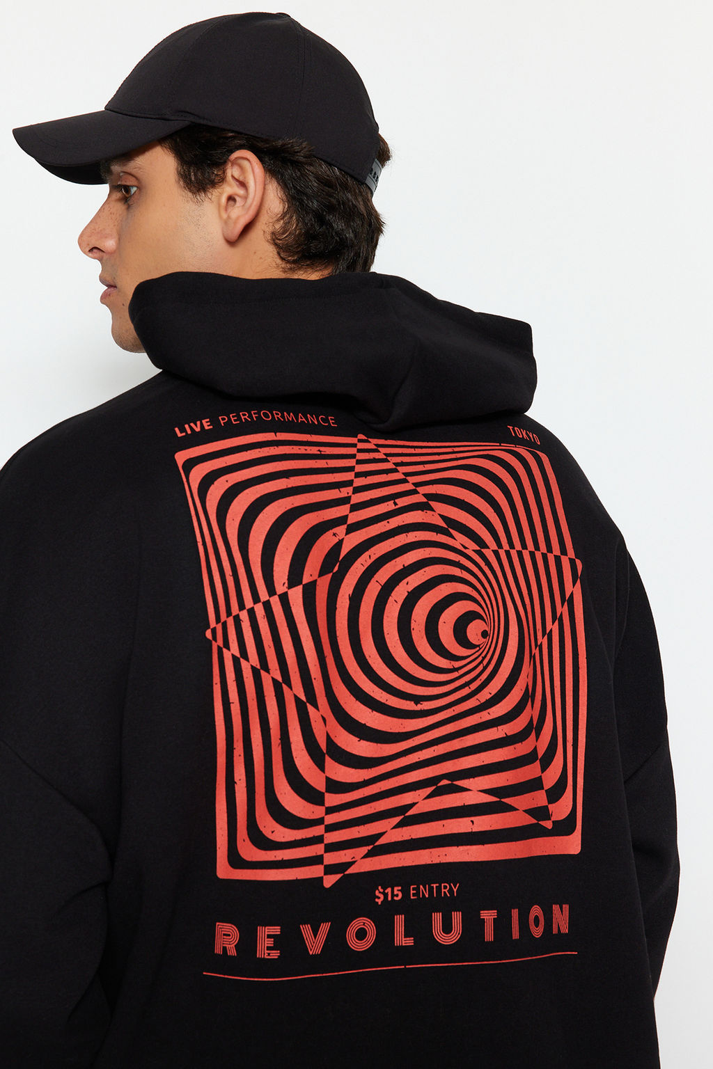 TRENDYOL MAN Siyah Oversize/Genis Kesim Kapusonlu Labirent Bask? Polar Pamuk Sweatshirt TMNAW24SW00201 - Trendyolmilla фото 11