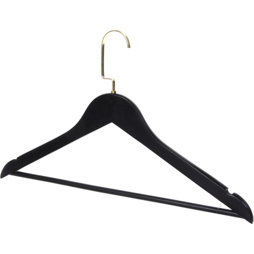 Цена за 3 шт. Плечики деревянные с выемками 1шт "ДОМания", цвет черный, поворотный крючок, 44*25см (Селфи)