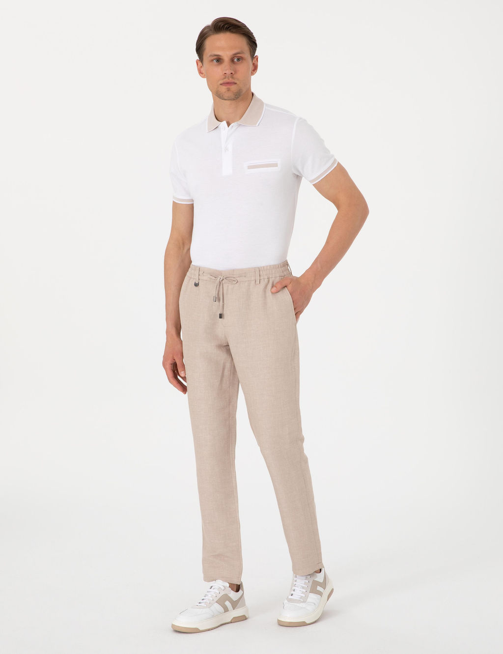 A__k Kahverengi Slim Fit Keten Kar___ml_ Pantolon - Pierre cardin фото 3