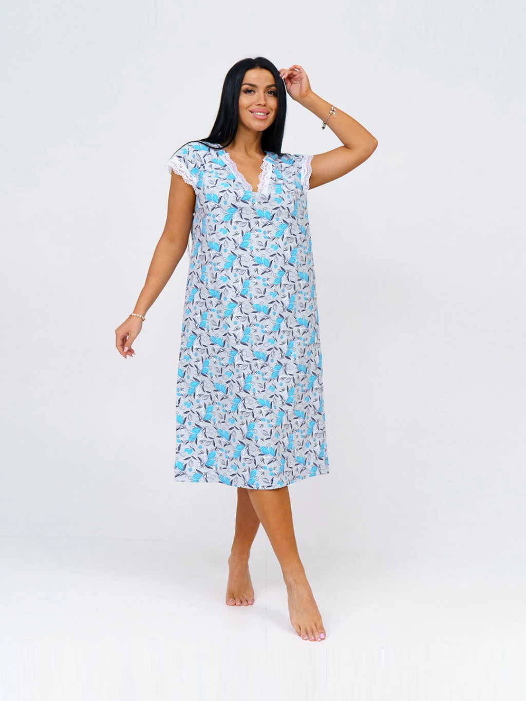 Ночная сорочка женская, цвет серый голубой белый