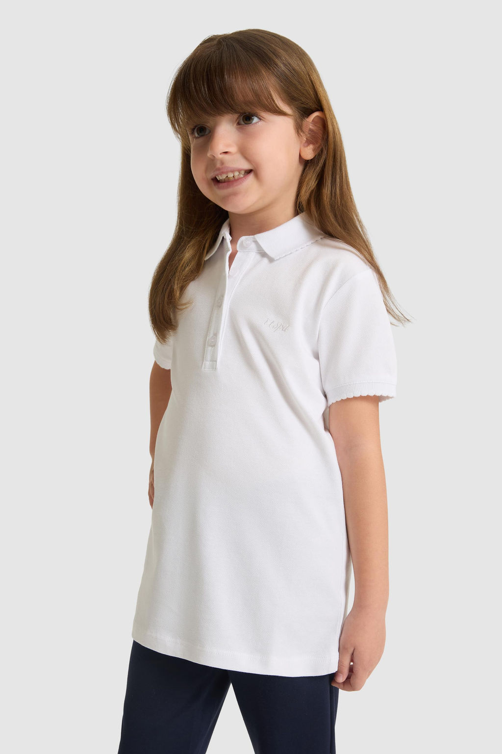 K_z _ocuk Polo Yaka Beyaz Basic Ti__rt