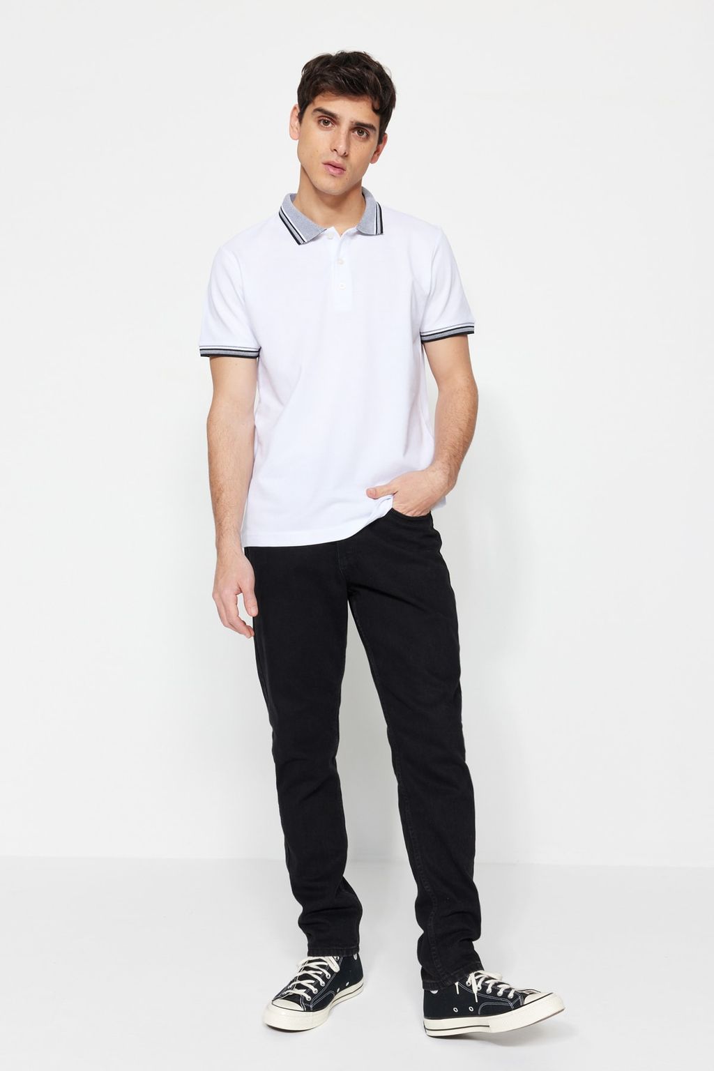 TRENDYOL MAN Siyah Slim/Dar Kesim %100 Pamuklu Polo Yaka T-shirt TMNSS22PO00014 - Trendyolmilla фото 21