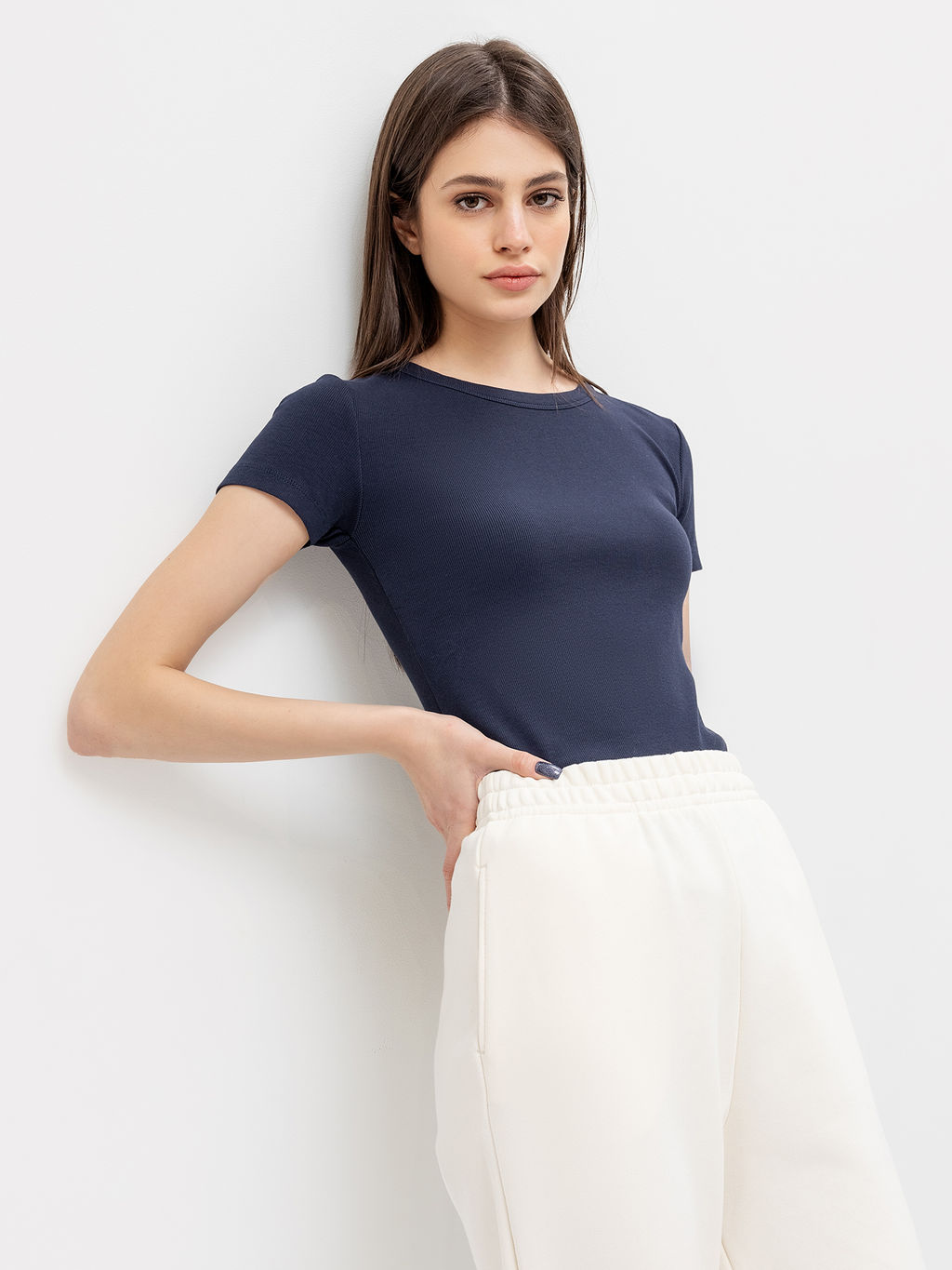 Спортивная футболка в рубчик синего цвета темно -синий 302677