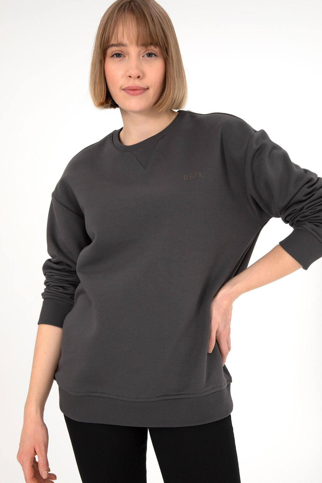 Erkek Bisiklet Yaka Antrasit Basic _ardonlu Sweatshirt