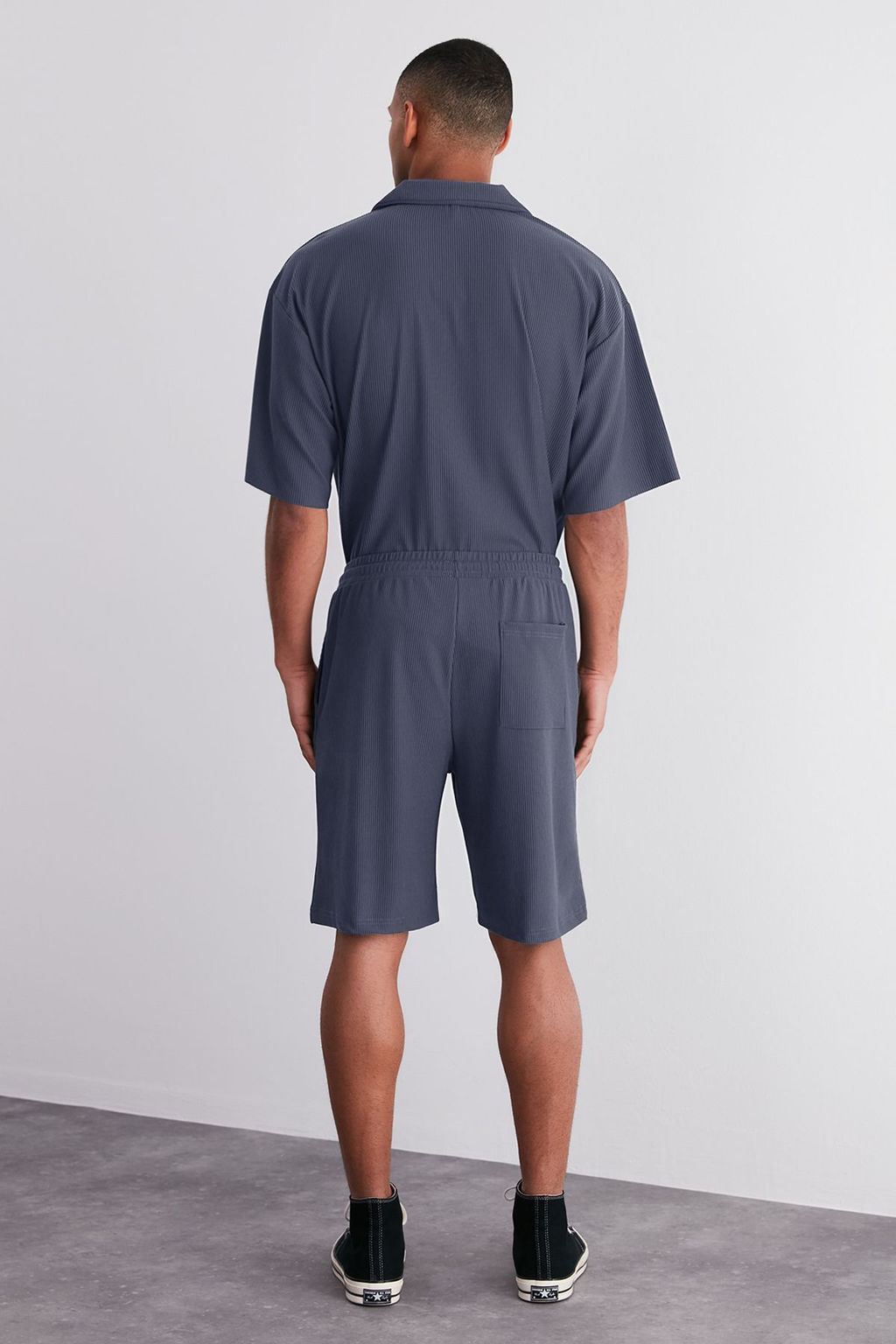 Indigo Oversize/Genis Kesim Dokulu K?r?smaz Ottoman Sort TMNSS24SR00037