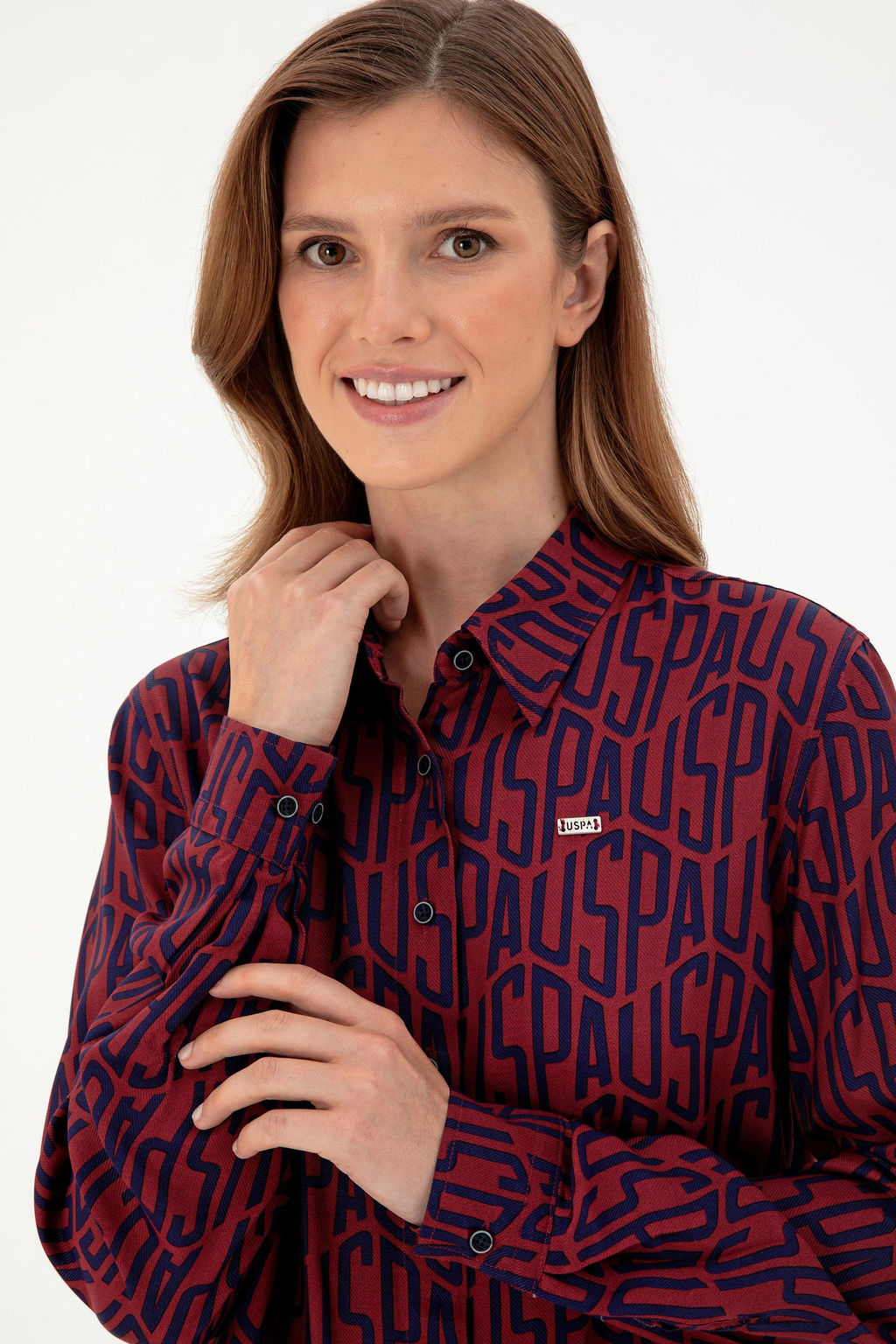 Женская бордовая рубашка с длинным рукавом - U.s. polo assn фото 2