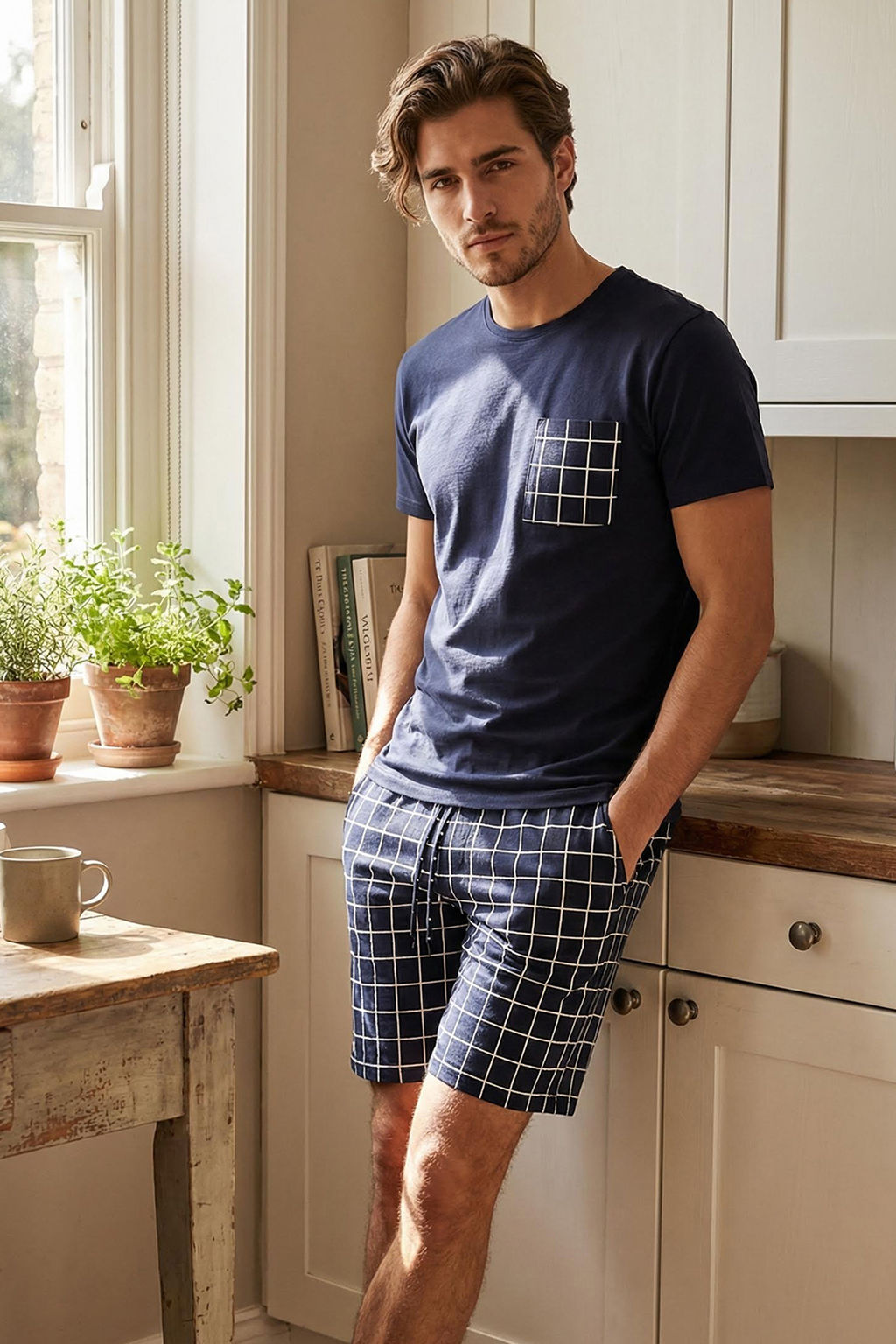 TRENDYOL MAN Lacivert Regular Fit Ekose Orme Sortlu Pijama Tak?m? TMNSS25PT00034 - Trendyolmilla фото 9