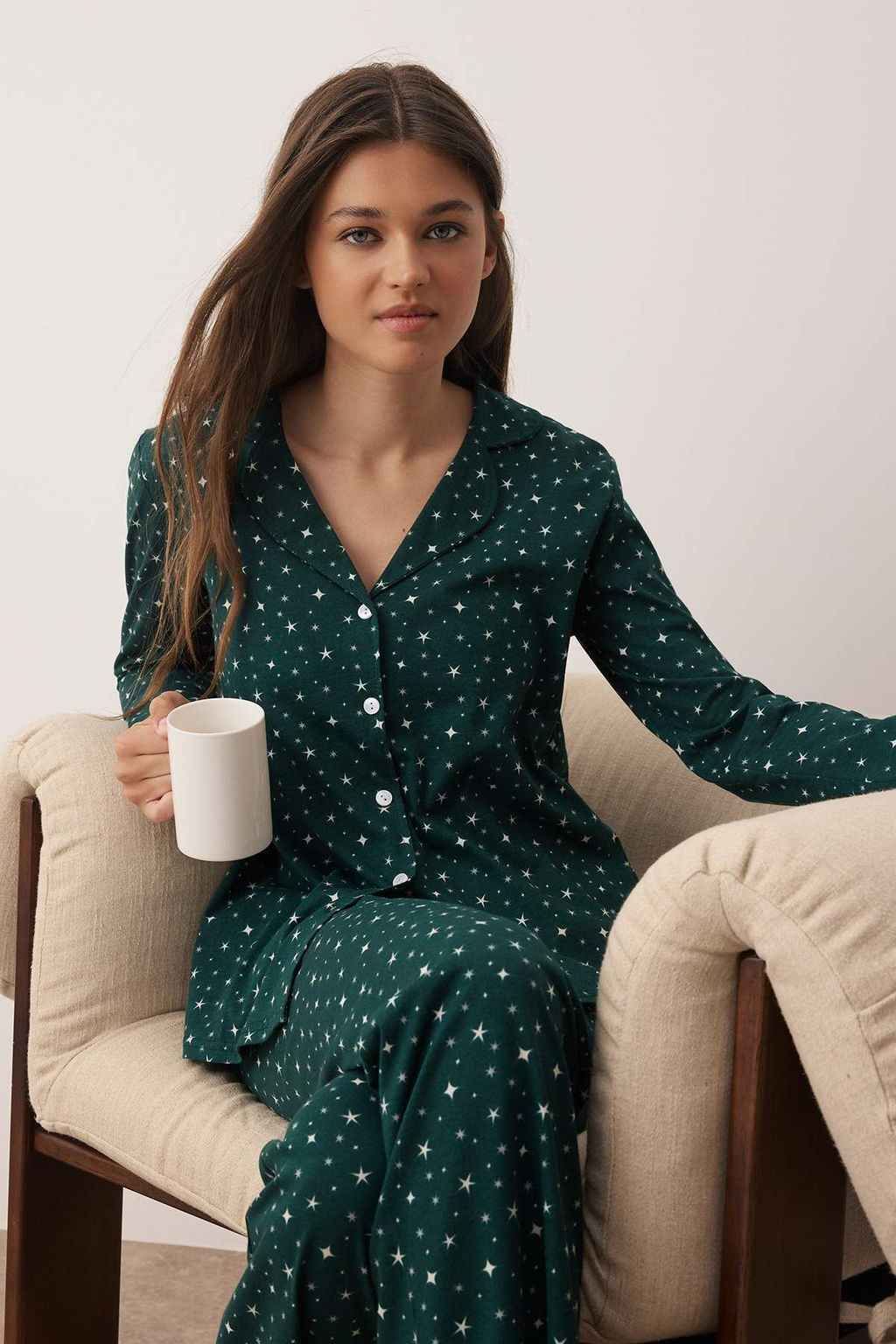Trendyolmilla Lacivert %100 Pamuklu Galaksi Desenli Orme Pijama Tak?m? THMAW25PT00097  фото 2