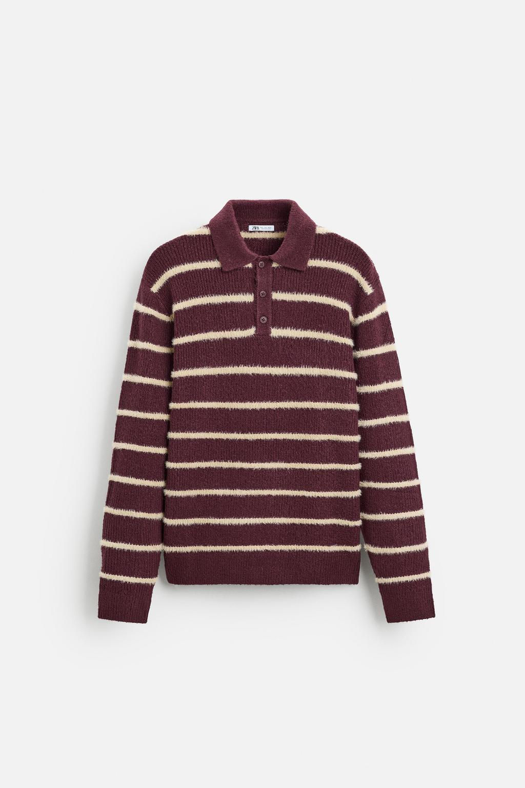 TEXTURED STRIPED KNIT POLO SWEATER - Zara фото 14