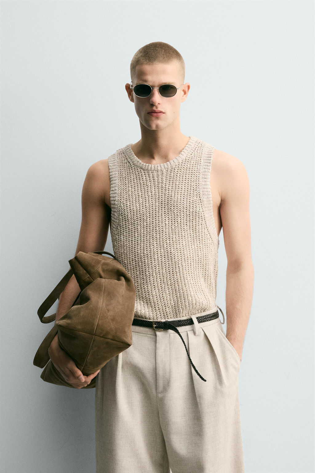 CAMISETA TANK ESTRUCTURA PUNTO ALGOD?N - LINO / Beige claro
