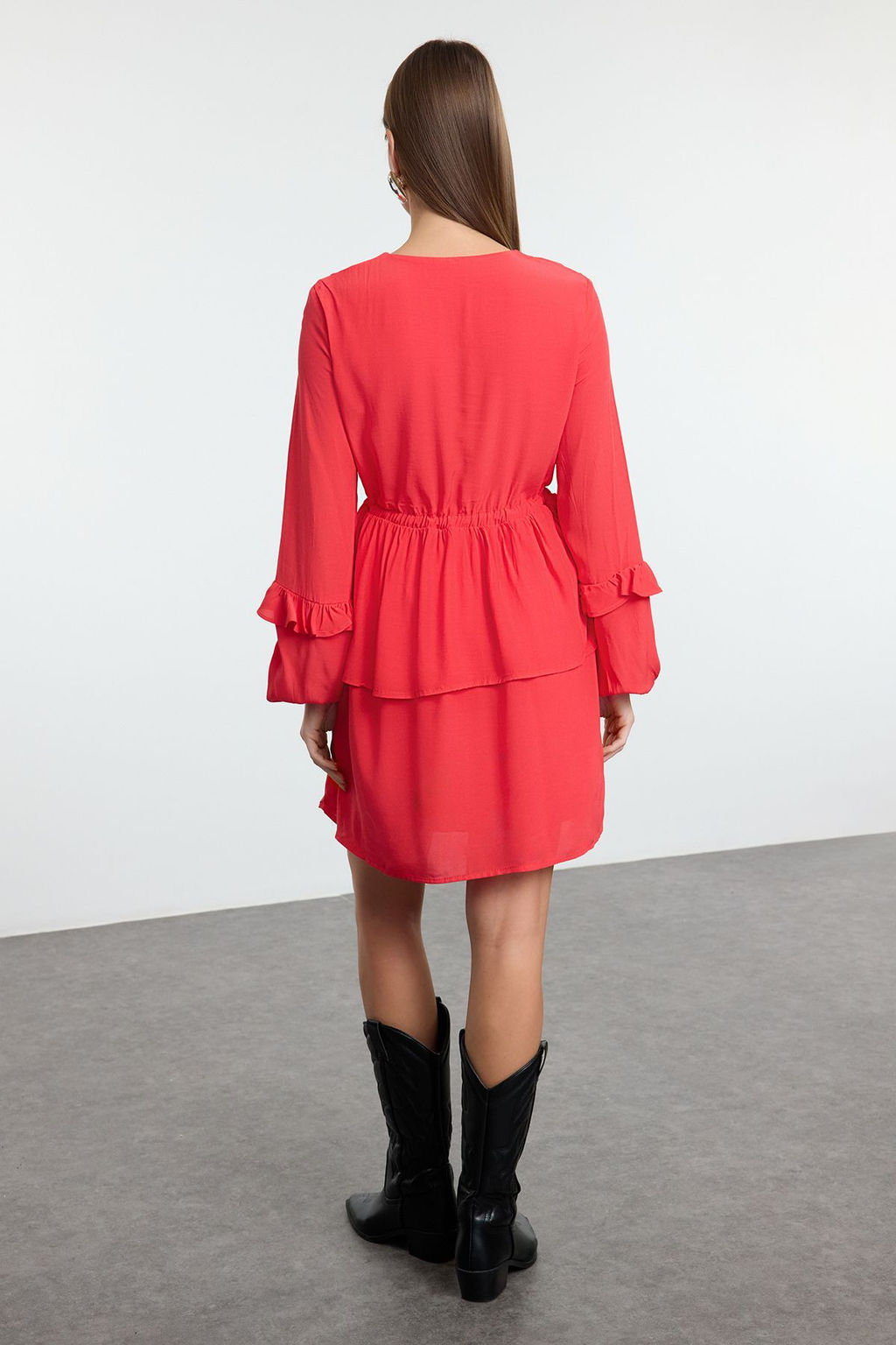 K?rm?z? More Sustainable Duz Kesim Genis Kal?p Mini Dokuma Elbise TWOAW25EL00564 - Trendyolmilla фото 5