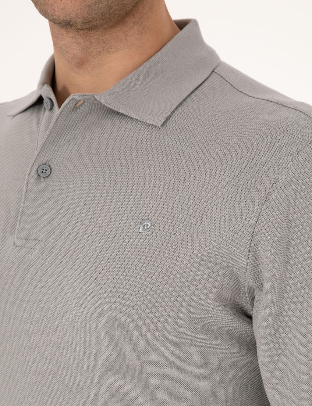 Gri Slim Fit K_vr_lmaz Polo Yaka Basic Pike Sweatshirt