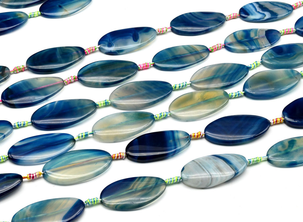 Бусины из агата тонированного овал 25*50мм цв.синий, 42см, 7 бусин Радуга камня