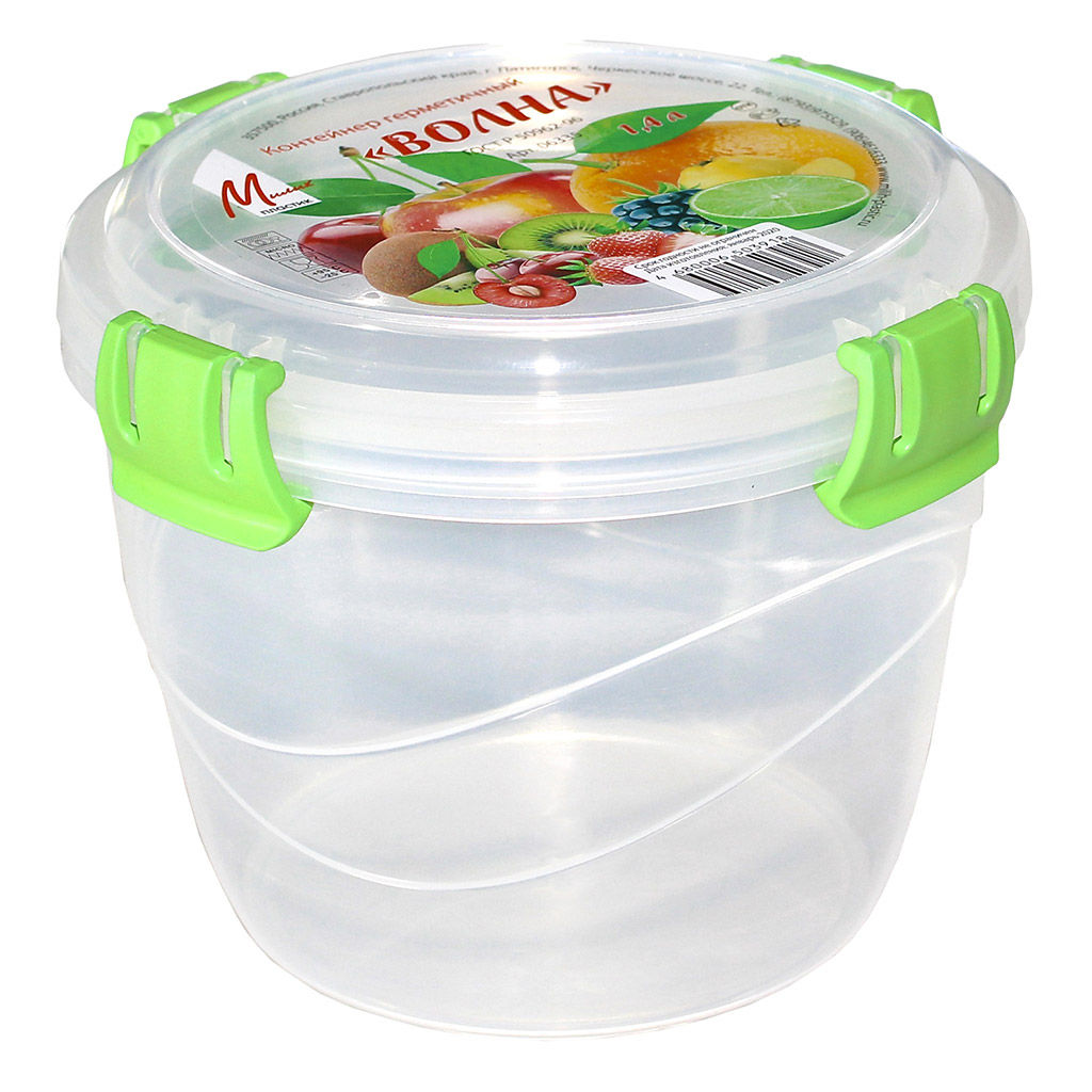 Контейнер для продуктов пластмассовый Волна 1,4л, д16см, h12,5см, герметичный, силиконовый уплотнитель, 4 защелки (Россия) - Домашняя мода фото 2