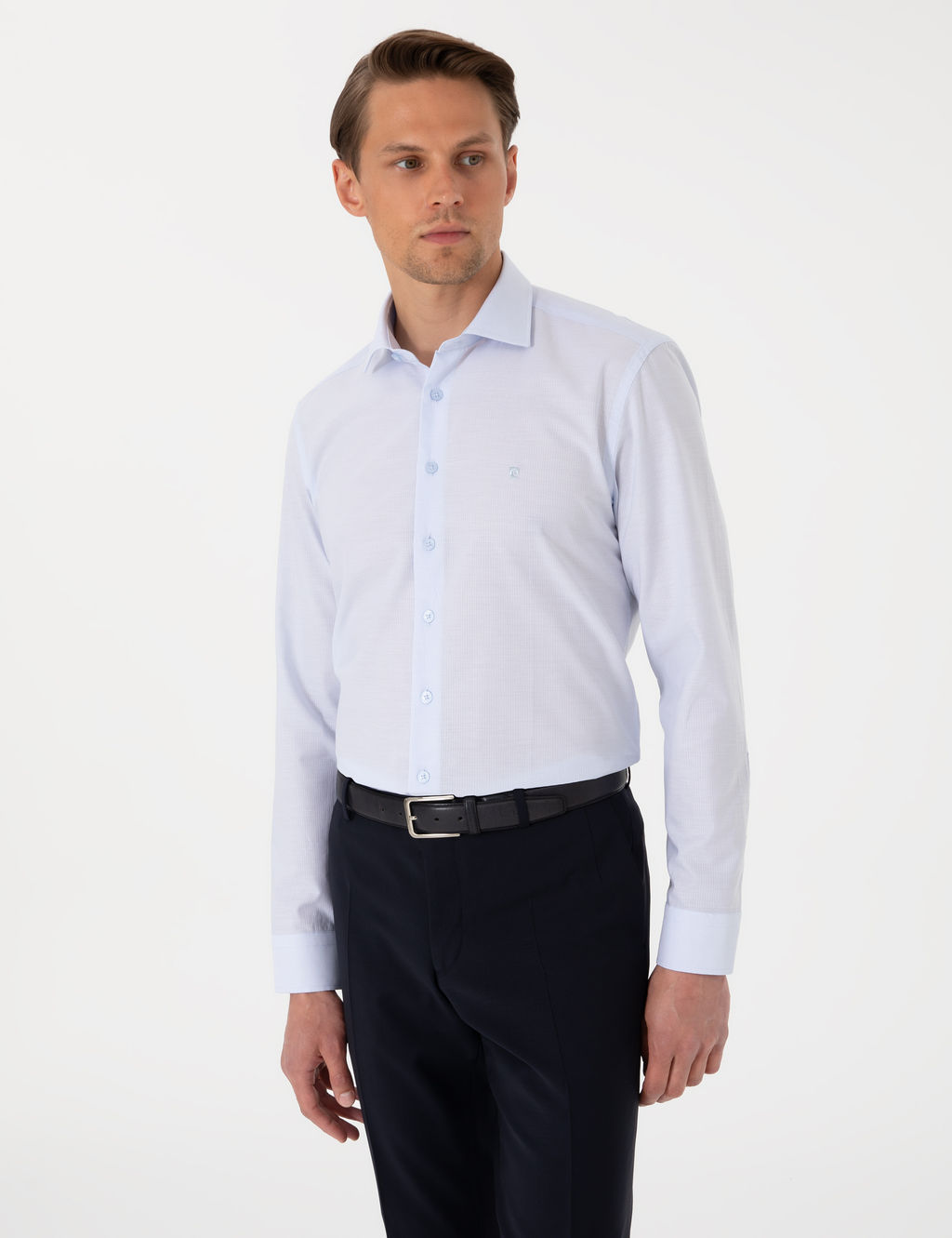 A__k Mavi Slim Fit Uzun Kollu G_mlek